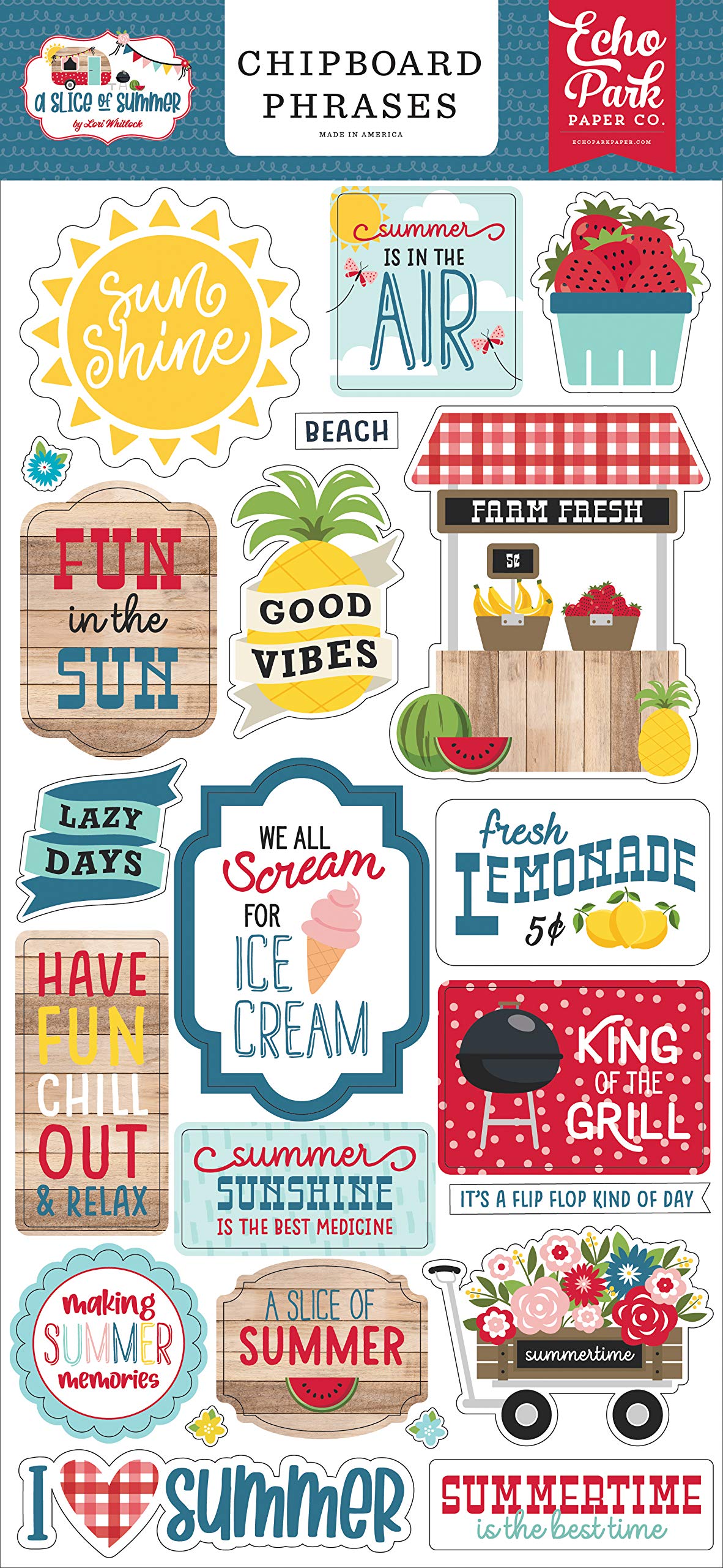 Echo Park Paper Co. A Slice of Summer 6x13 Phrases chipboard