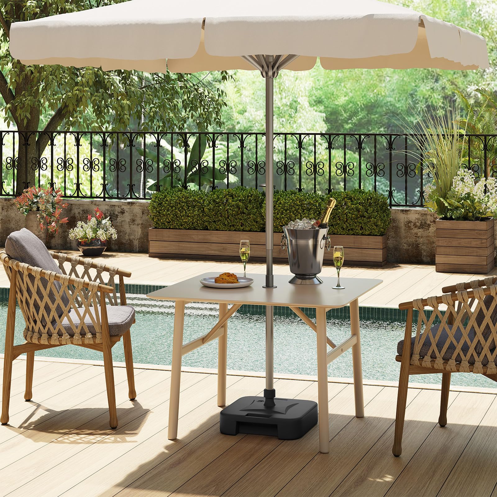 WOLTU Pied de Parasol 19 L à Remplir d'eau ou de Sable, Base pour Parasol avec 2 Douilles d'Insertion Ø 32-38 mm, Support de Parasol en HDPE, en Forme Carrée, Noir