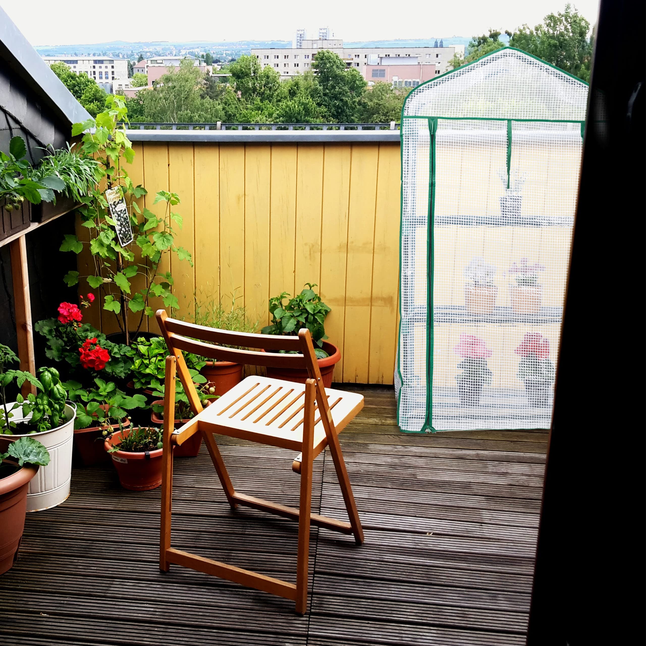 Relaxdays Serre de Balcon, métal et PE, 3 Niveaux, avec bâche, H x L x P : 127 x 69 x 49 cm, Vert/Blanc