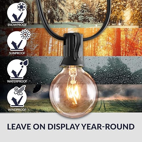 Miniatura 2 de Tira de luces de 50 pies y 50 enchufes para interiores y exteriores con 55 bombillas incandescentes G40 (5 bombillas gratis incluidas), grandes