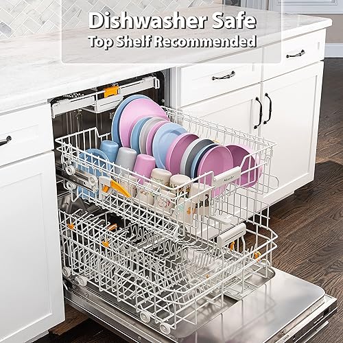 Miniatura 6 de Juego de 6 platos de bambú de 7 pulgadas, coloridos de borde elevado para niños y adultos, vajilla rosa, azul y gris para campamento, picnic, platos