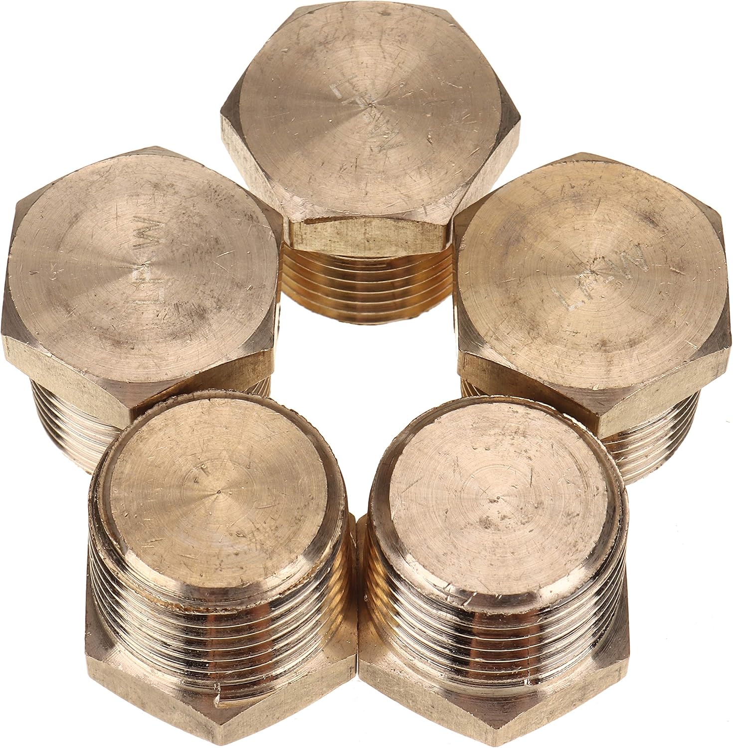 LTWFITTING LF Brass Pipe Hex Head Solid Plug Fittings 1/2" Male NPT (Pack of 5)