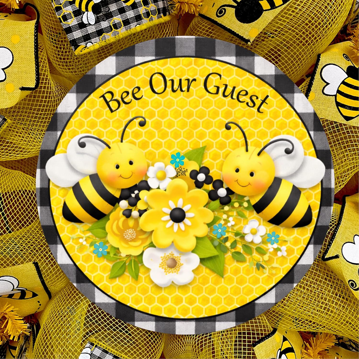 Spring Wreath, Luxury Handmade - Bee Our Guest” Front Door Decor, 24 or 28 Inch