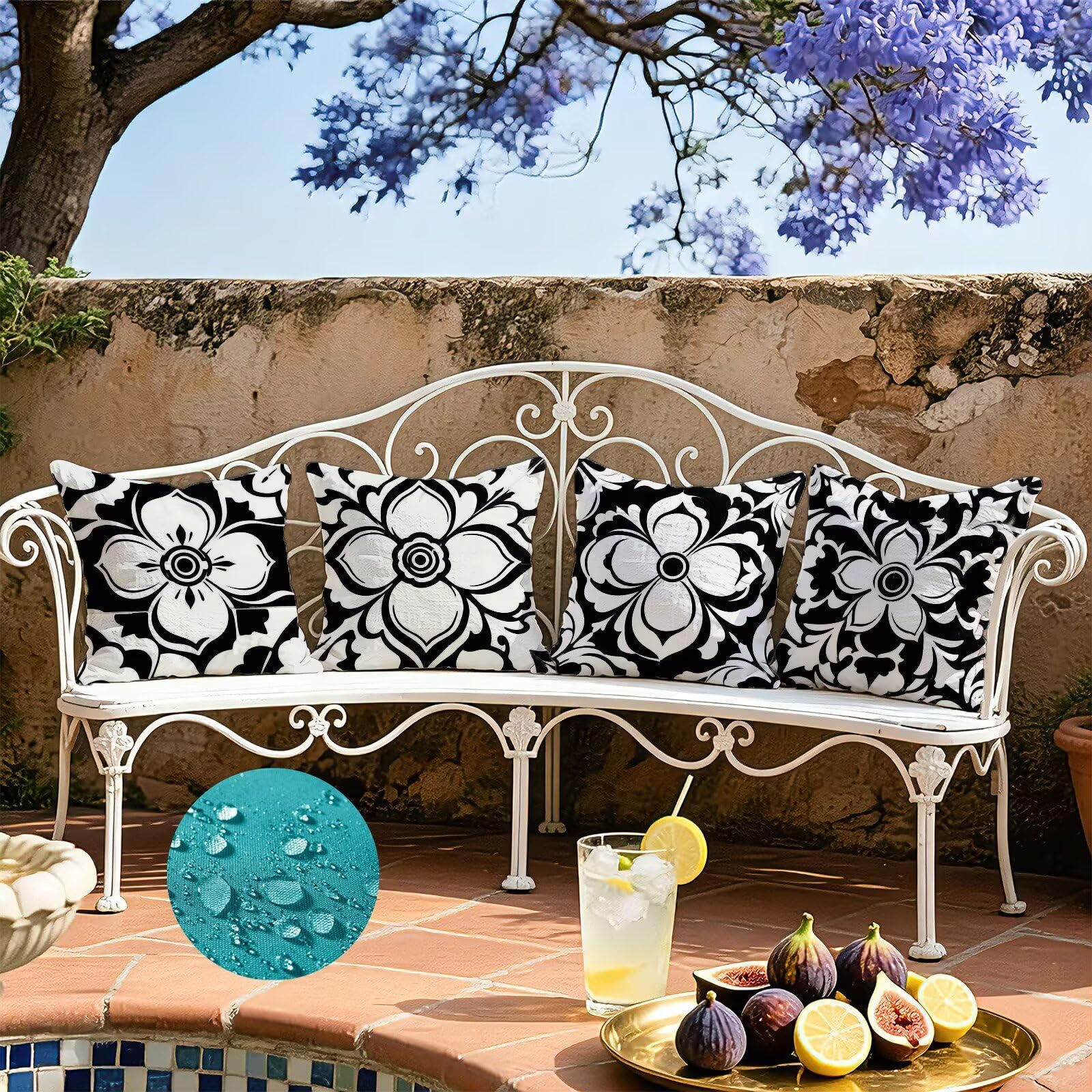 Nero Federe Cuscini Divano 50x50cm, Cuscini da Esterno Set de 4, Cod-87 | Lin Copricuscini Decorativi Letto Arredo, per Letto, Soggiorno, Giardino, Esterno, Casa Decorazione Set di 4 Geometria