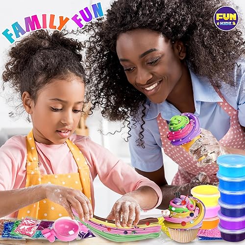 Miniatura 9 de FunKidz - Kit de 33 tazas de slime jumbo para niños, paquete de slime prefabricado para bricolaje, suave, nube, transparente, mantequilla,
