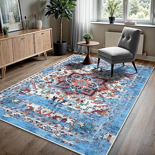 GLN Rugs - Alfombra lavable a máquina para sala de estar, dormitorio, cuarto de baño, cocina, impresión persa vintage decoración del hogar,
