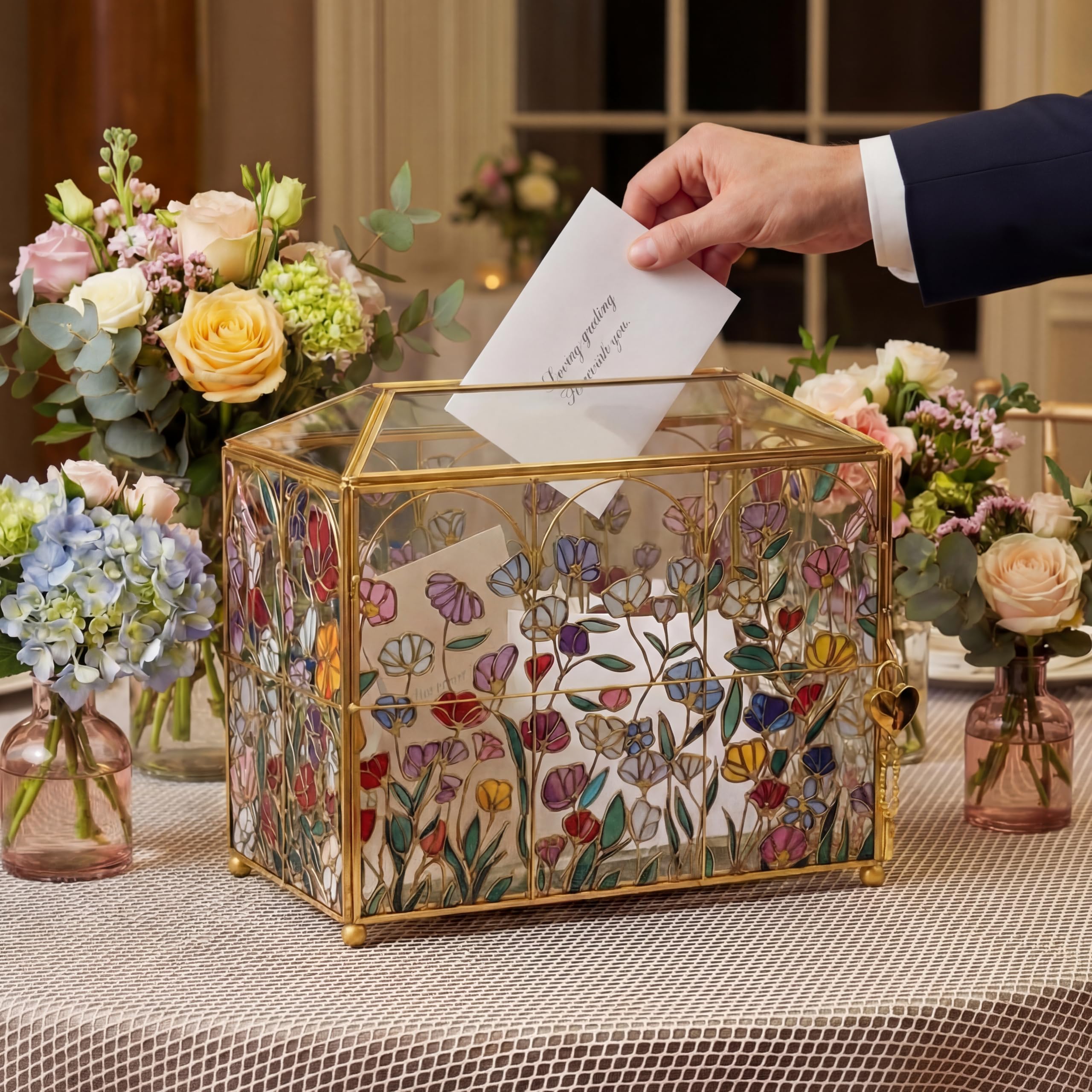 Amazon.com: Patelai Floral Stained Glass Wedding Glass Card Box