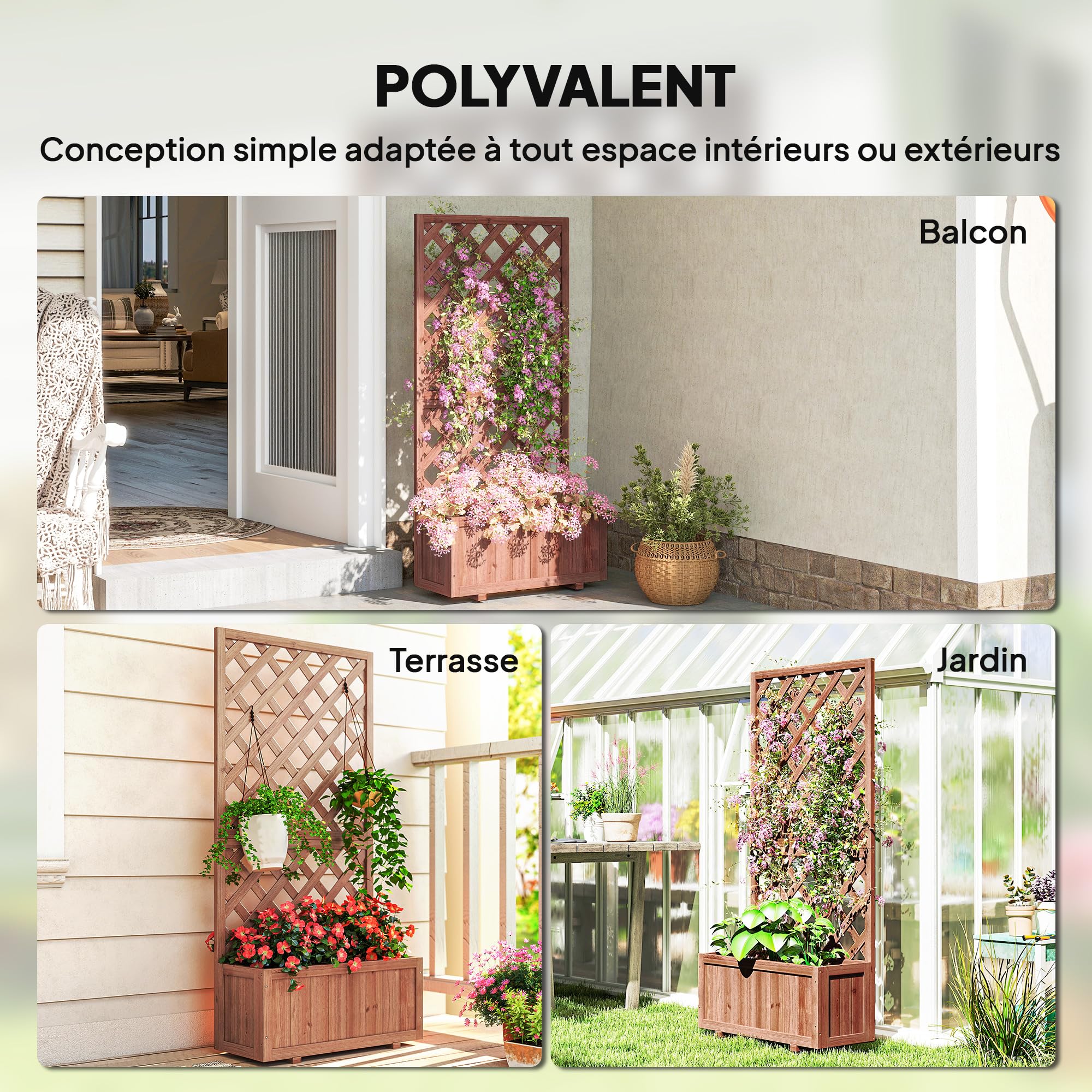 Outsunny Jardinière d'Extérieur avec Épaulière à Grille pour Plantes Grimpantes et Vase, Jardinière en Bois de Sapin Durable, 72,5 x 31,5 x 149,5 cm, Orange