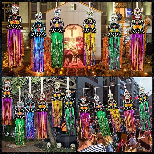Miniatura 3 de 6 decoraciones del Día de los Muertos de 3 pies de diámetro de los muertos colgantes de calavera de azúcar, decoración mexicana, fiesta de