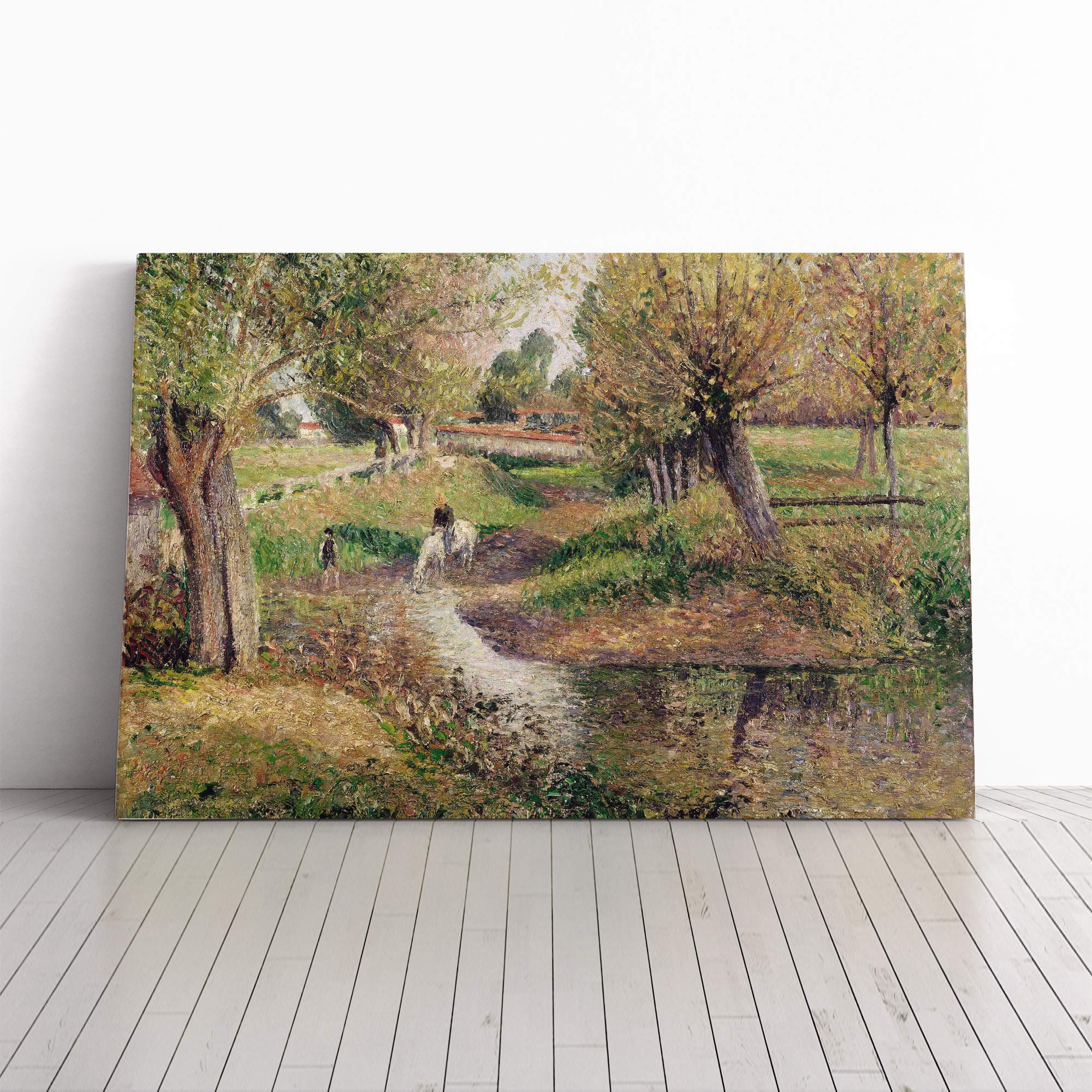 Camille Pissaro Landscape and Stream Canvas Print | Gallery Wrapped 30mm Frame Wall Art | 30x20 inches | Ready to Hang | Modern Landscape Picture | Living Room Bedroom Lounge Office