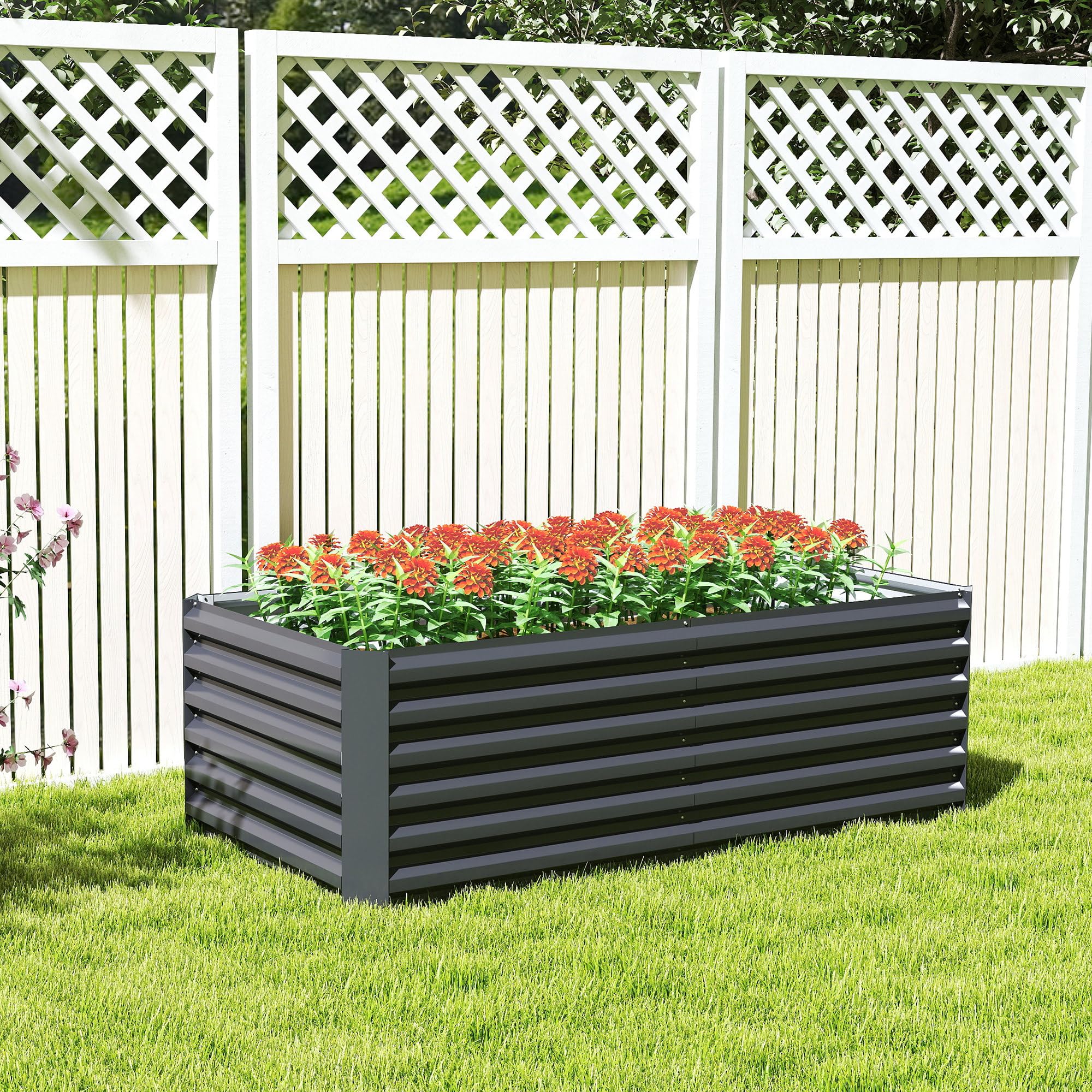 Outsunny Carré Potager Surélevé Galvanisé 180x90x60 cm Gris Foncé
