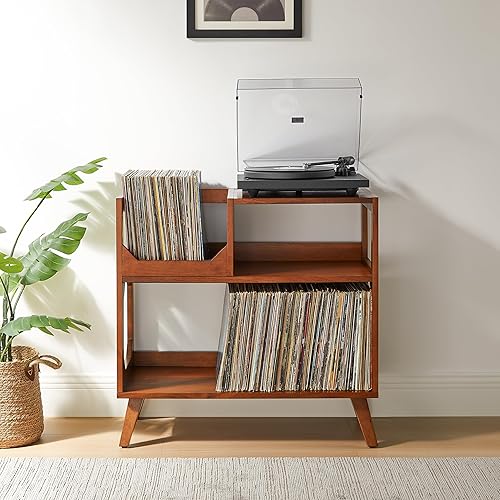 Miniatura 8 de Crosley Furniture Asheville Mid-Century Modern Media Console - Soporte para tocadiscos, almacenamiento para discos de vinilo, mediano, nogal