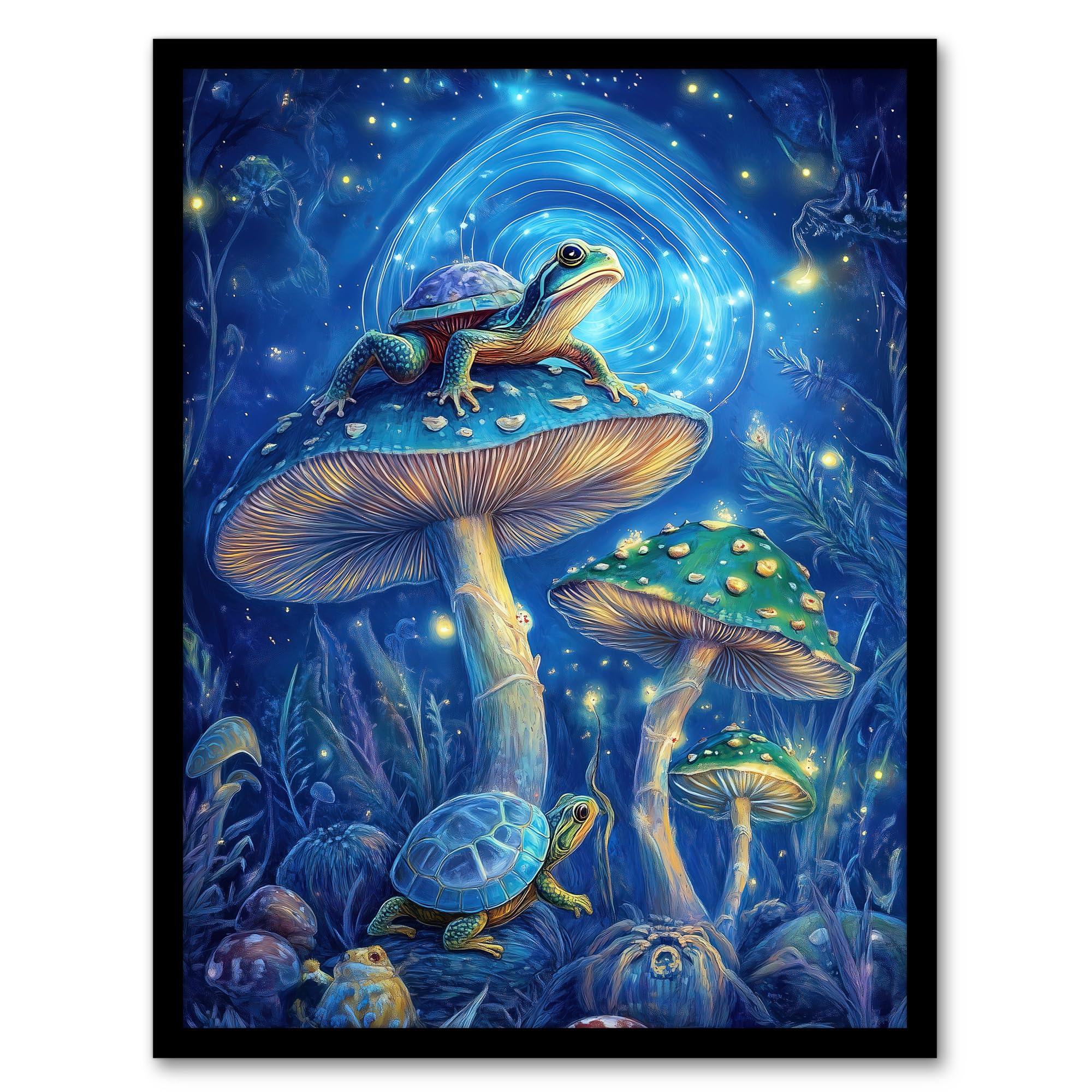 Artery8 Turtle Frogs Magic Mushrooms Psychedelic Fantasy Living Room Artwork Framed Wall Art Print A4