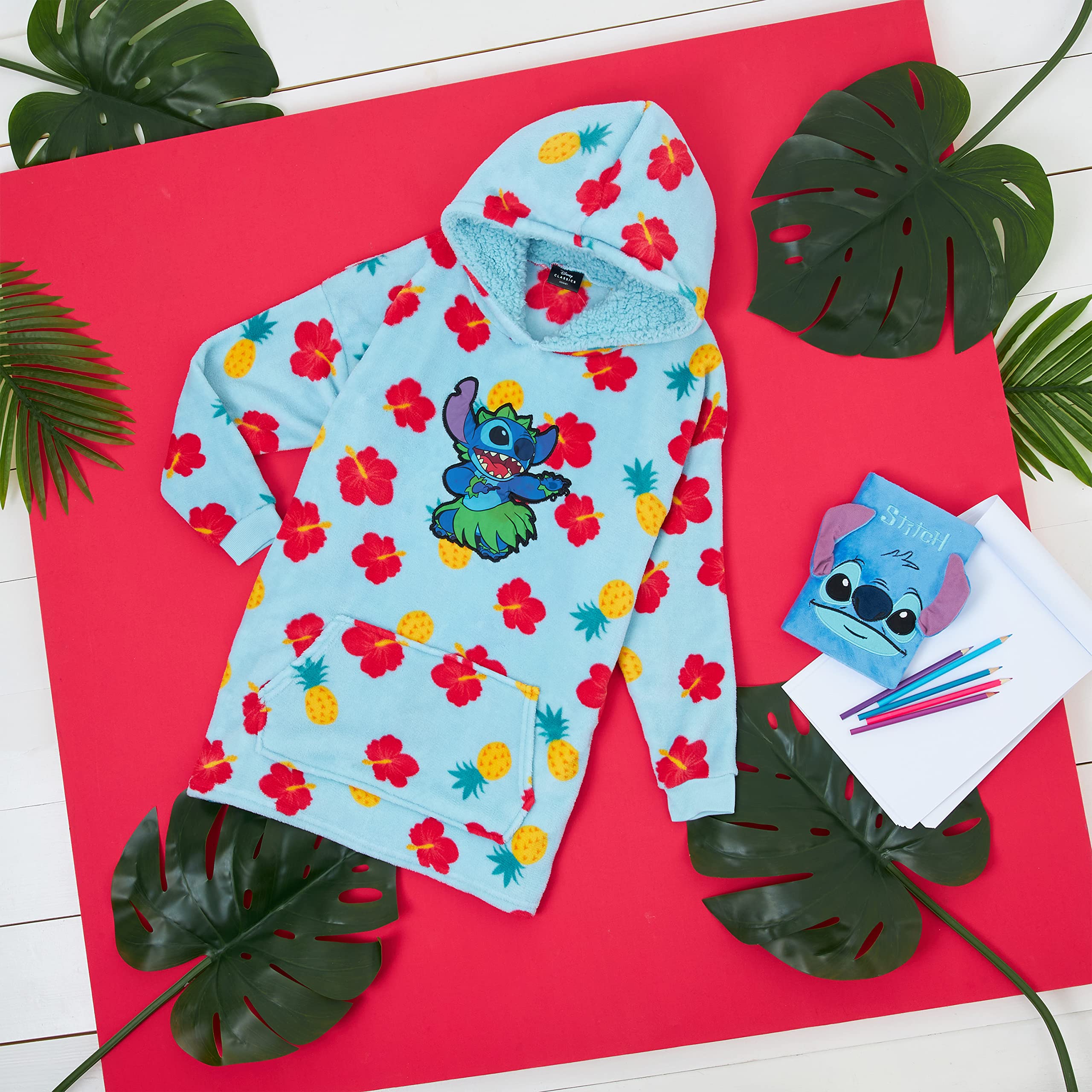 Disney Felpa Oversize Bambina Ragazza con Cappuccio Mickey Minnie Stitch