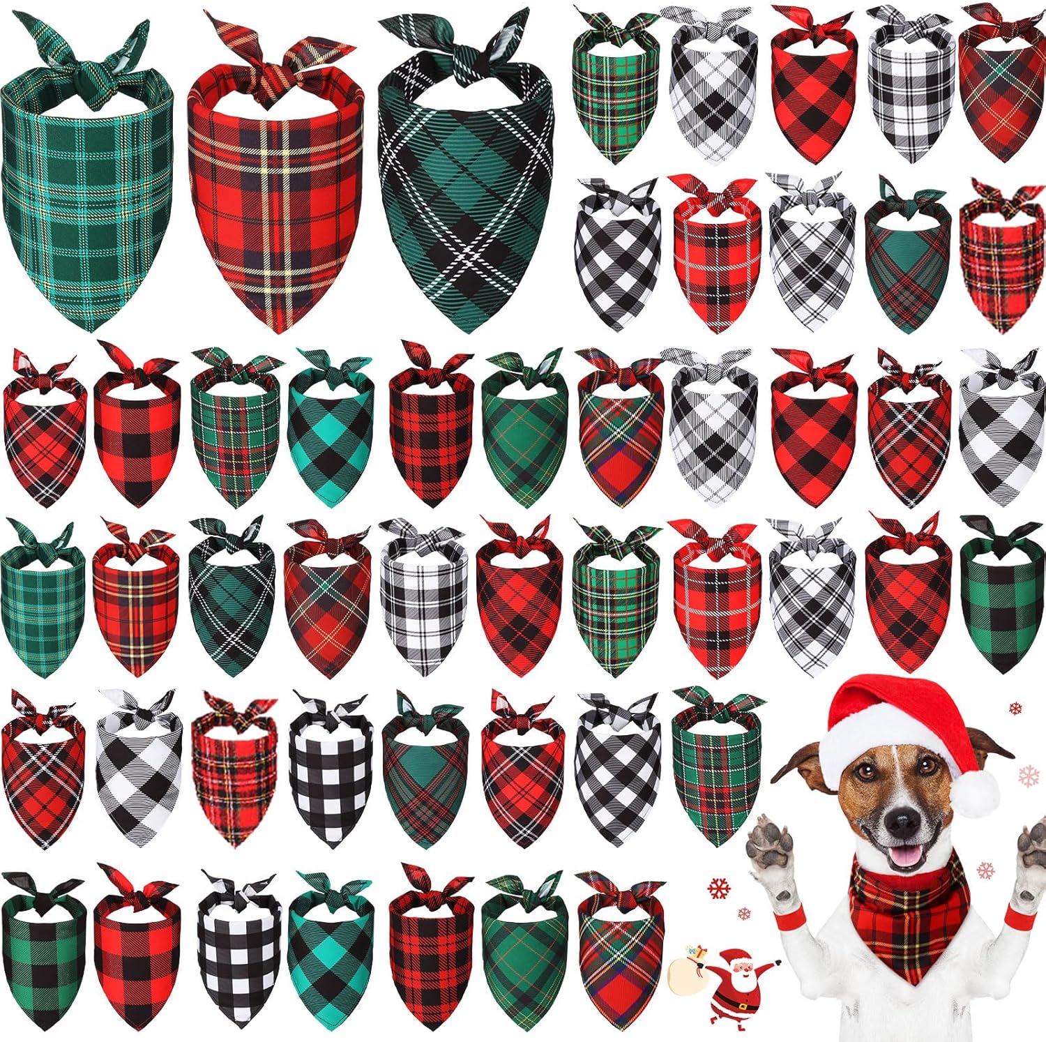 Sanwuta 50 Pieces Christmas Dog Bandanas Bulk, Classic Plaid Dog Bandanas, Triangle Scarf Plaid Kerchief for Small to Large Puppy Pet Cats (L)
