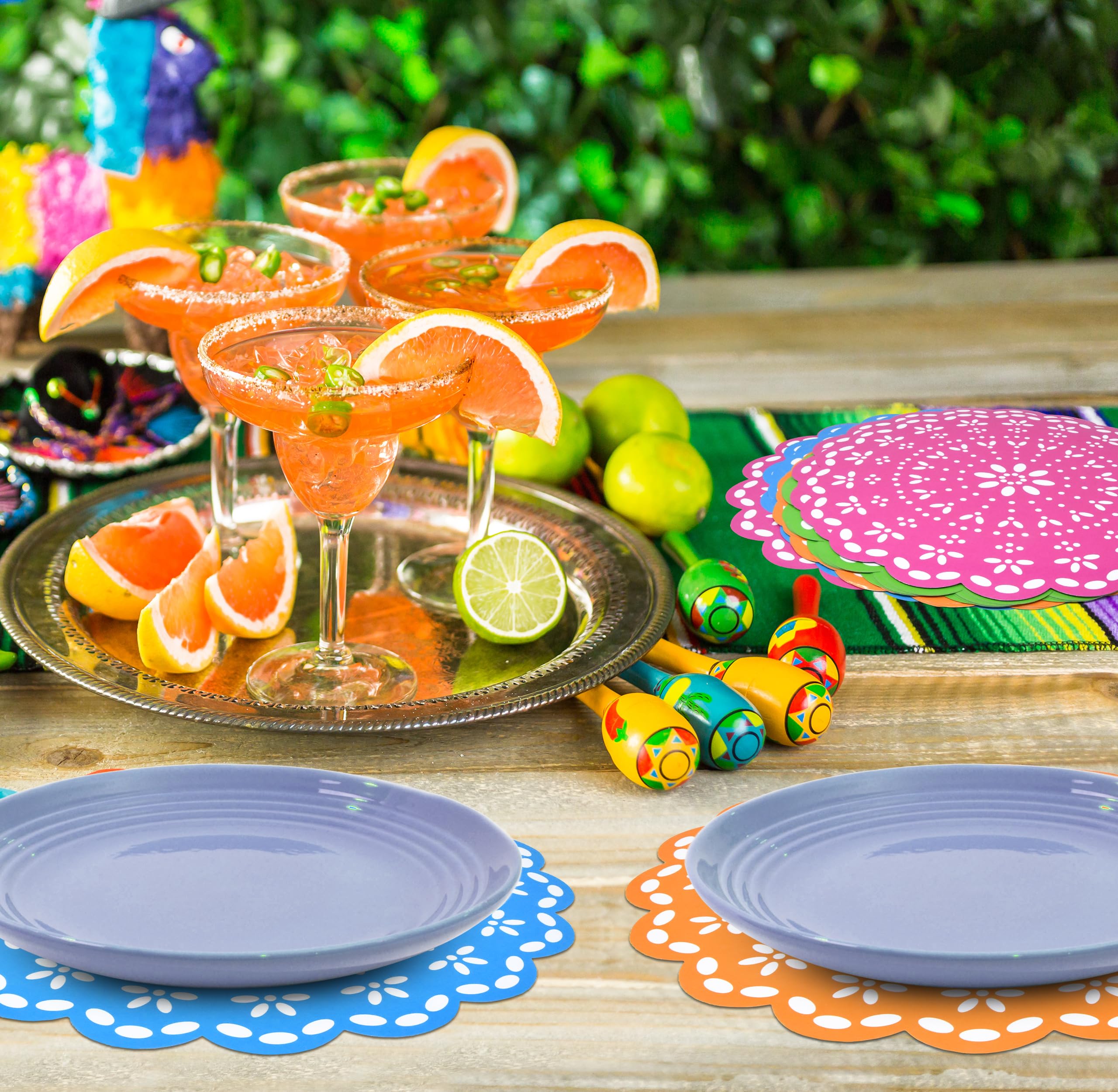 60 manteles individuales de papel para fiesta de 13.5 pulgadas, manteles individuales desechables del Cinco de Mayo mexicano, manteles individuales redondos de papel para decoración de fiestas