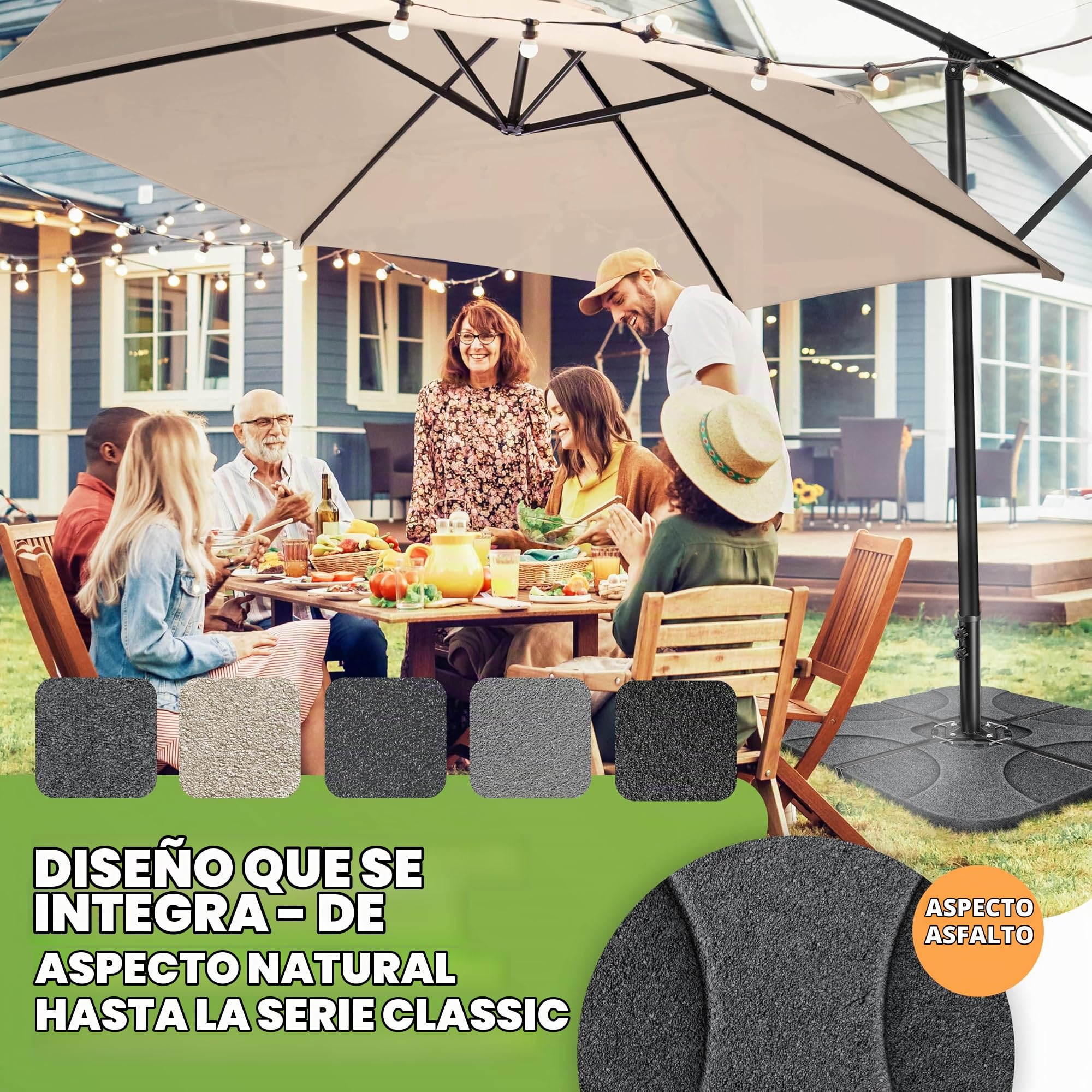 KESSER Soporte para sombrilla de 4 piezas, peso de la sombrilla, soporte para sombrilla con forma de cruz de 60 l/80 kg, rellenable con agua o arena, incluye conector de metal, soporte de plástico