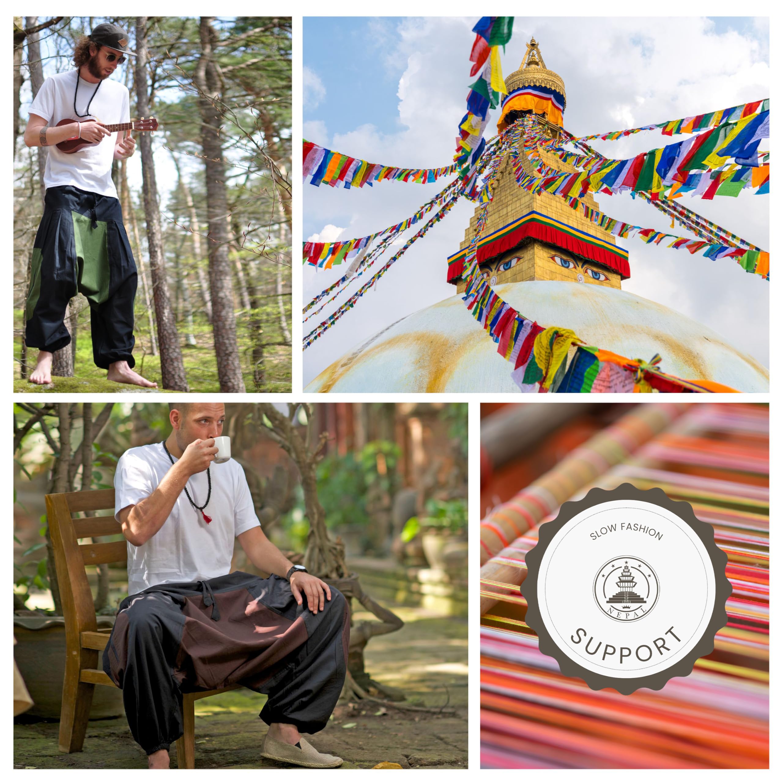 virblatt - Haremshose Herren & Haremshose Damen | Baumwolle | Aladinhose Goa Hose Hippie Hose Pumphose Pluderhose Yoga