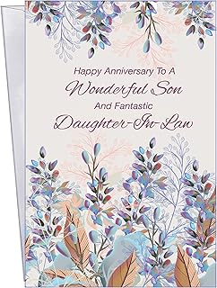 Anniversary Card For Son and Daughter-in-Law - Made in America - OPENS to 10" X 7.75" - Premium Card Stock, Envelope Included - Packaged in Extra Sturdy Mailer - 96048