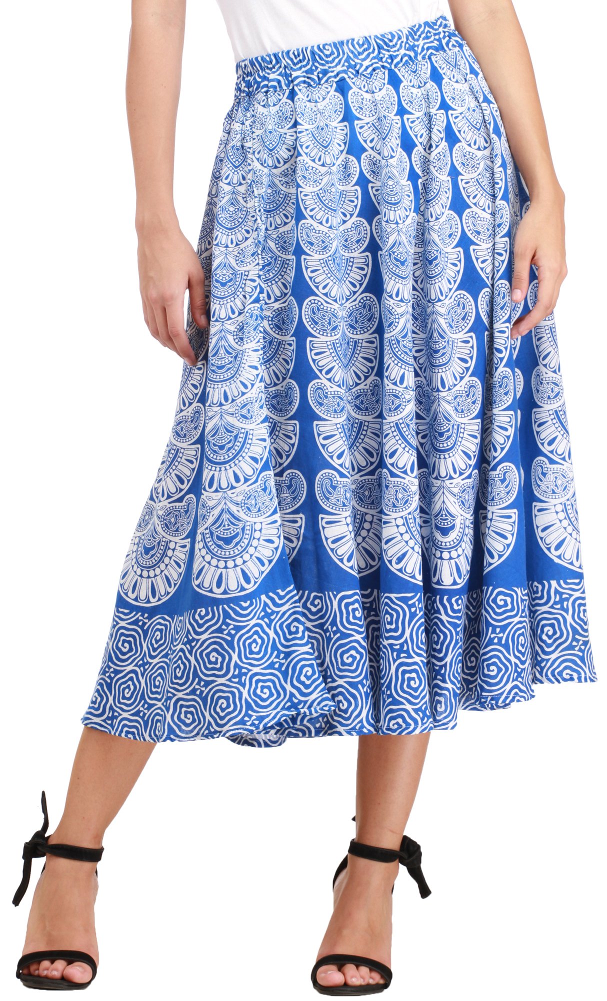 Exotic India Midi-Skirt from Pilkhuwa with Block Printed Motifs - Color Victoria BlueGarment Size Free Size-picture-54