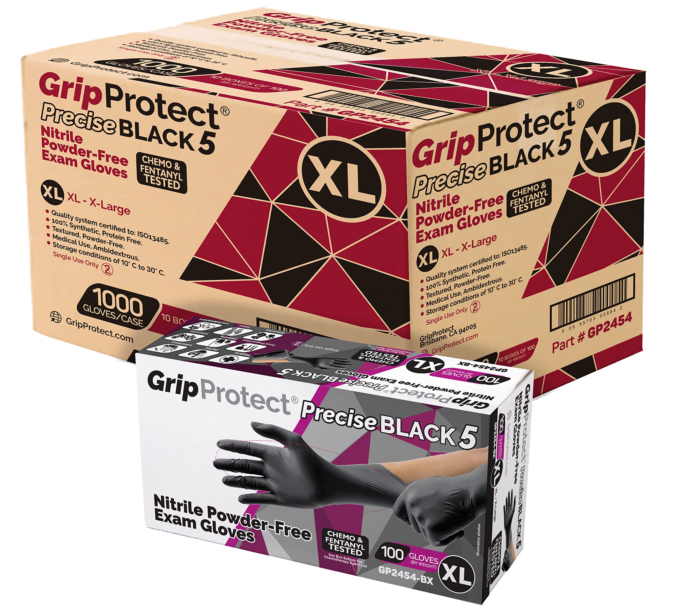 GripProtect Precise Black 5 Nitrile Exam Gloves | 5 Mil Thickness | Chemo-Rated | Medical, Law Enforcement, Tattoo, Dental, Janitorial, Food &