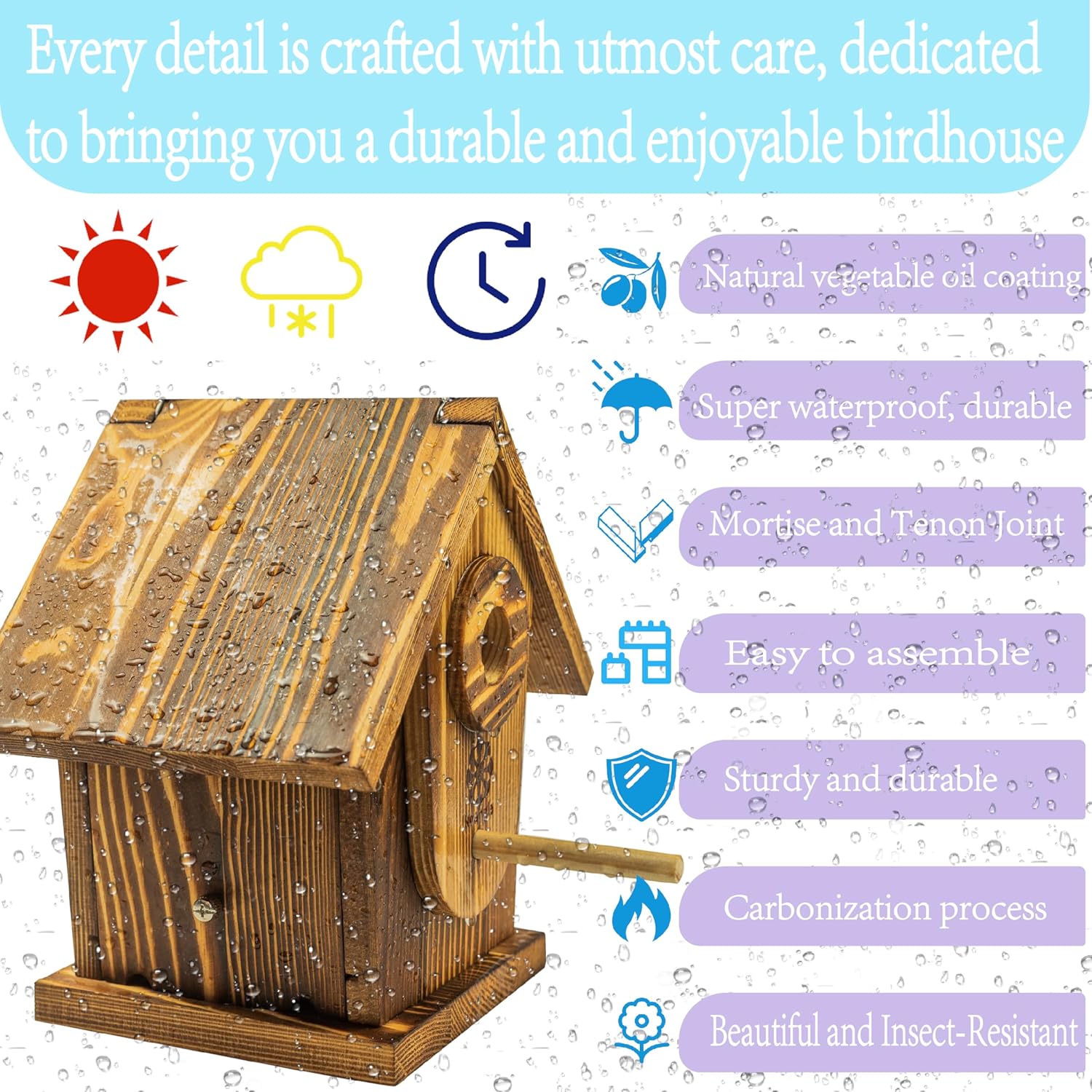 Bird Houses for Outside,DIY Kit for Adults & Kids,Solid Mortise & Tenon Structure,Carbonized for Durability and Aesthetic Appeal,Easy to Clearance,Paint Kit Included