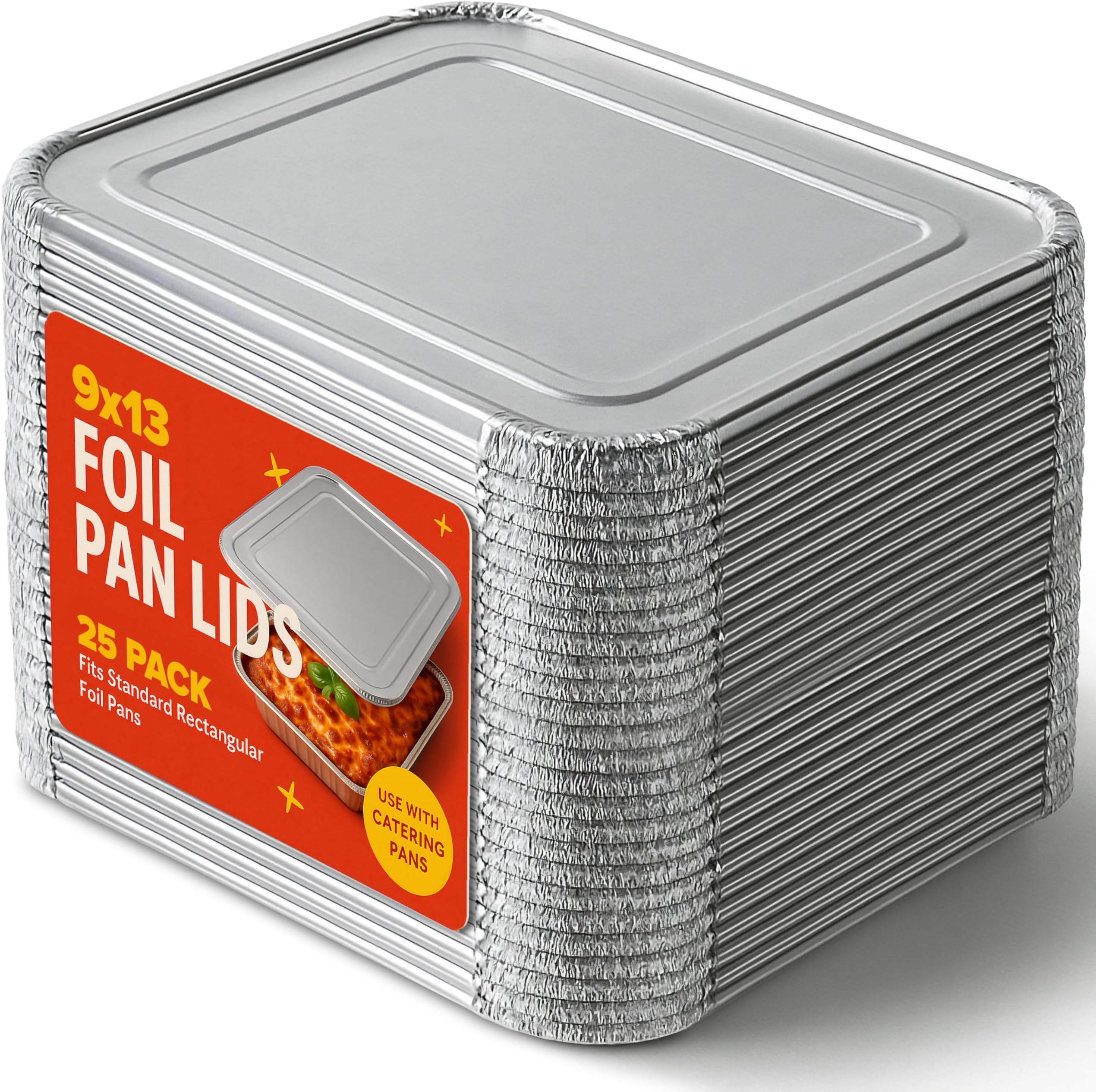 Stock Your Home 9x13 Disposable Baking Pan Covers (25 Pack) Heavy-Duty Aluminum Cake Pans Lids, Sturdy, Sealable Covers for Food Containers, Leak-Free + Safe Transport & Storage For Catering