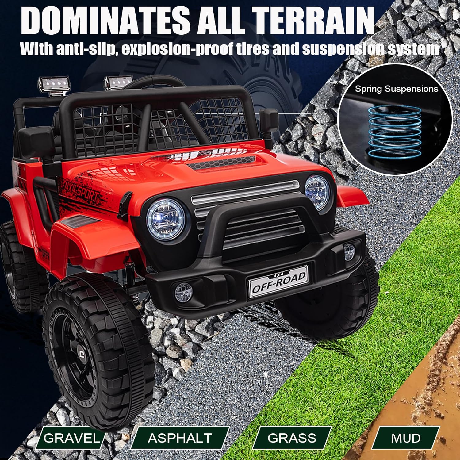 24V Ride on Car Truck w/Remote Control, VeezyGo 4WD Kids Electric Vehicle 2 Seater, 3 Speed, Bluetooth Music, Led Light, Storage Box, Battery Powered Wheels Truck for Boys, Girls, Birthday, Red
