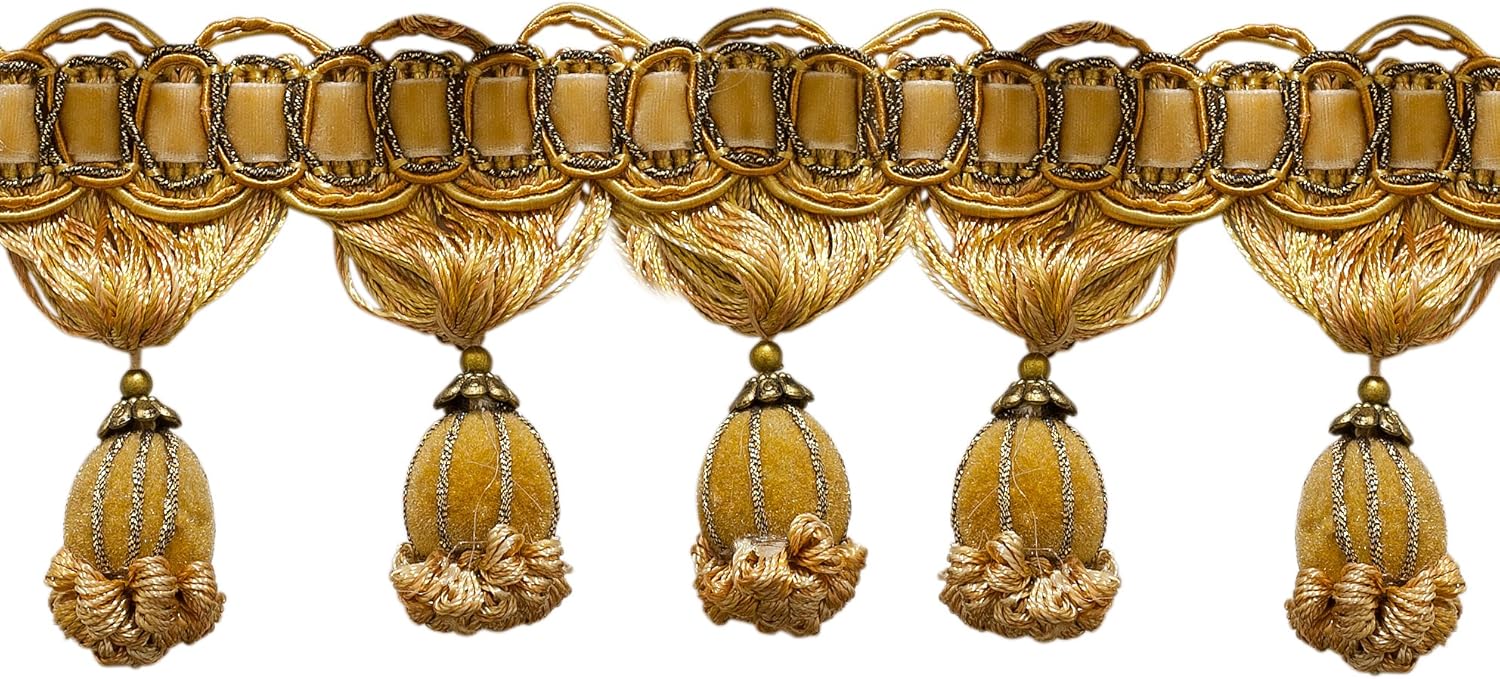 DÉCOPRO 3" (7.5cm) Long Noblesse Collection Victorian Style Tassel Fringe Trim (TFH3) Toffee Brown Multicolor #08 (Light Brown Chocolate Brown) 5 Yards (15 ft/4.5m)