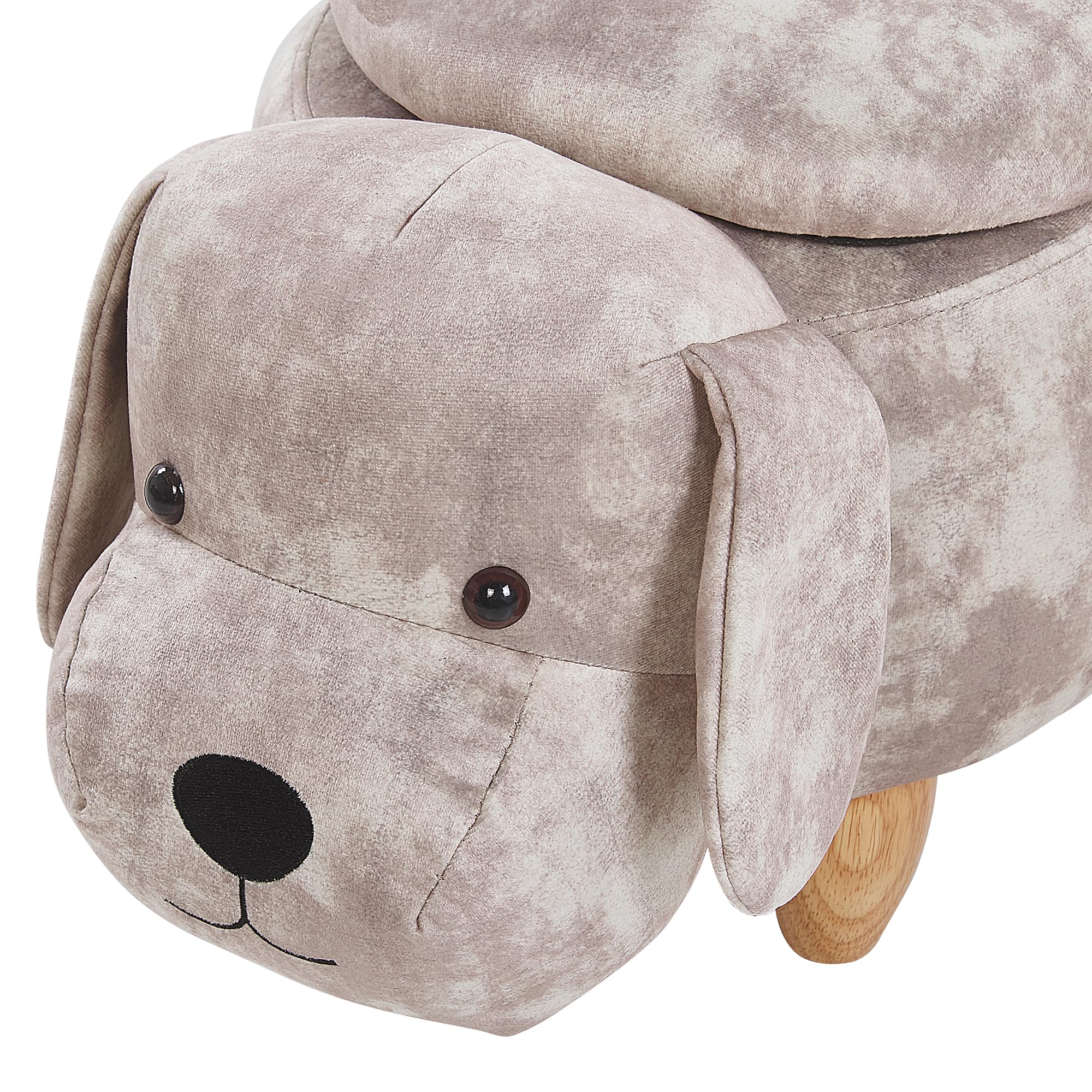 Pufa zwierzak beżowa w kształcie psa ze schowkiem welurowa Doggy