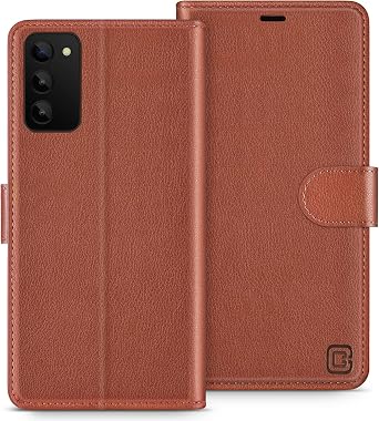 Protective RFID Blocking Card Holders Flip Cover Kickstand Magnetic PU Leather Folio Book Wallet Phone Case Women Men Compatible with Samsung Galaxy A03S 6.5-inch, Dark Brown