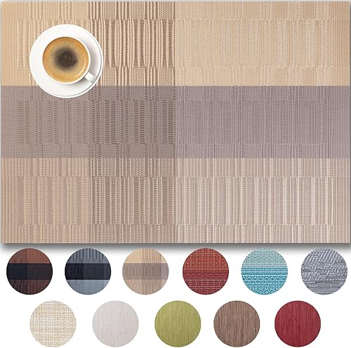 Miniatura 1 de Juego de 8 manteles individuales de vinilo tejido fácil de limpiar para mesa de comedor, interiores y exteriores, manteles individuales de PVC