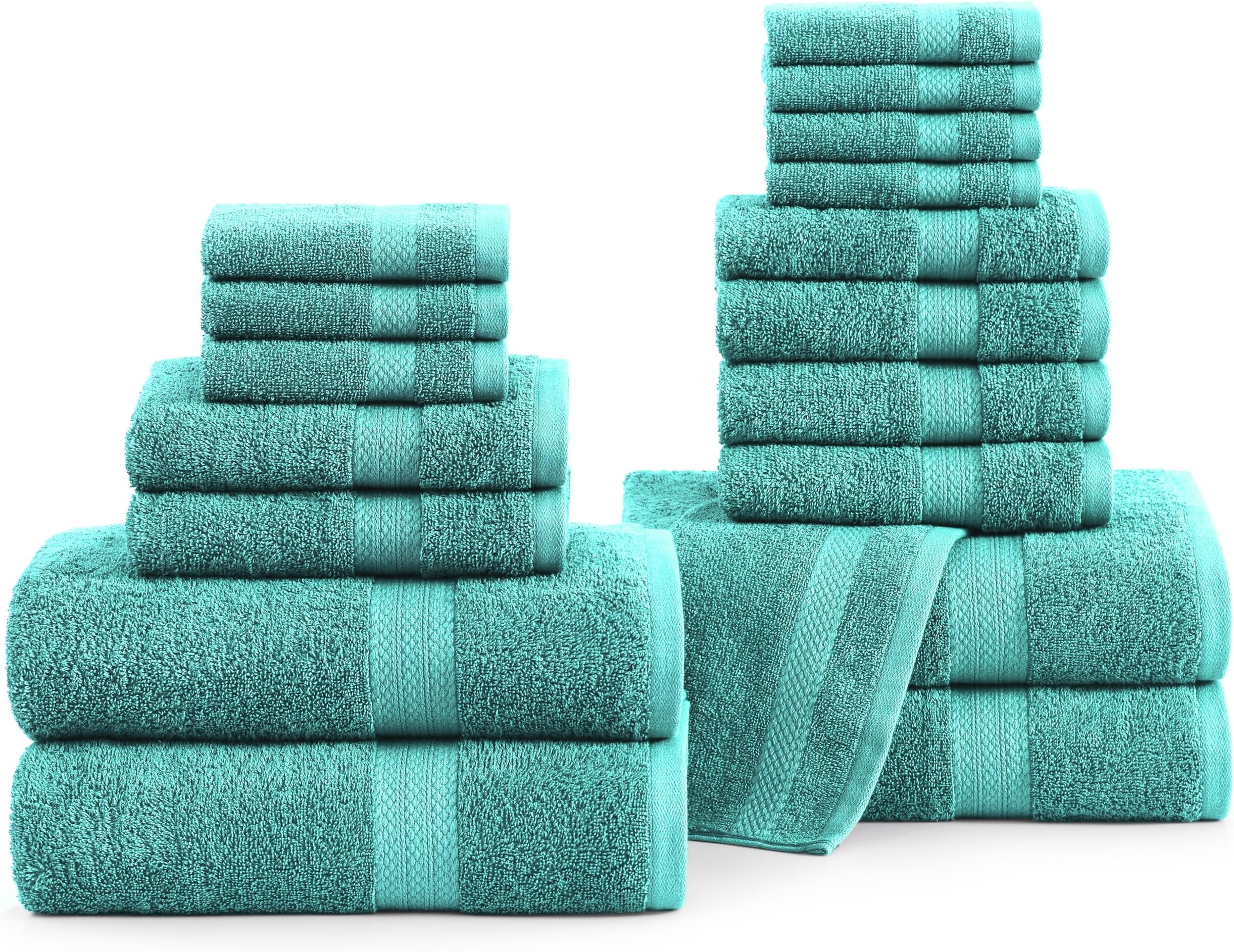 LANE LINEN Cotton Bath Towels for Bathroom-18 PC Set-4 Bathroom Towel Set, 6 Hand Towels, 8 Washcloths, Soft Turkish Towel - Teal