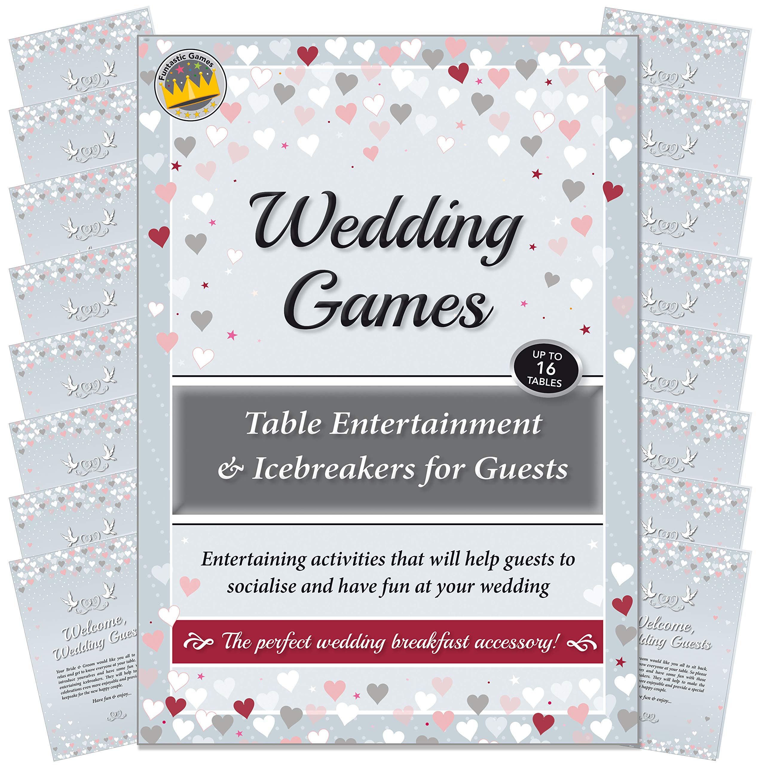 Wedding Games - Entertaining Icebreaker activities to help guests (Up to 16 Tables) to socialise and have fun at a reception/wedding breakfast