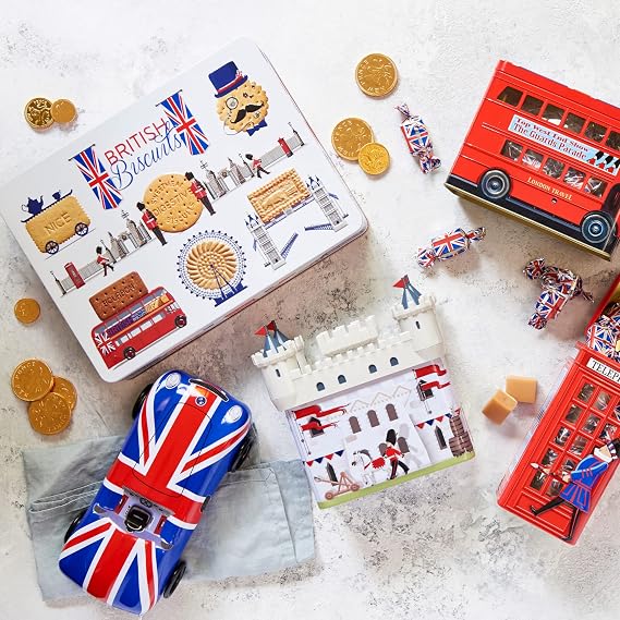 British Biscuits Gift Set - Novelty Large Biscuit Tin, Luxury Assorted Biscuit Selection Box Hamper, London Souvenirs Gifts, Keepsake Tins for Birthday, Thank you Teacher Biscuits, Men, Women, 350g