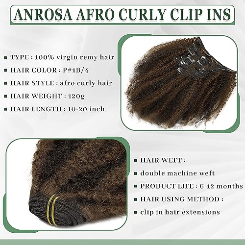 Miniatura 2 de Anrosa Pinzas rizadas afro para mujeres negras, piano negro natural mezclado con marrón chocolate con cabeza completa con 17 clips, 12 pulgadas de