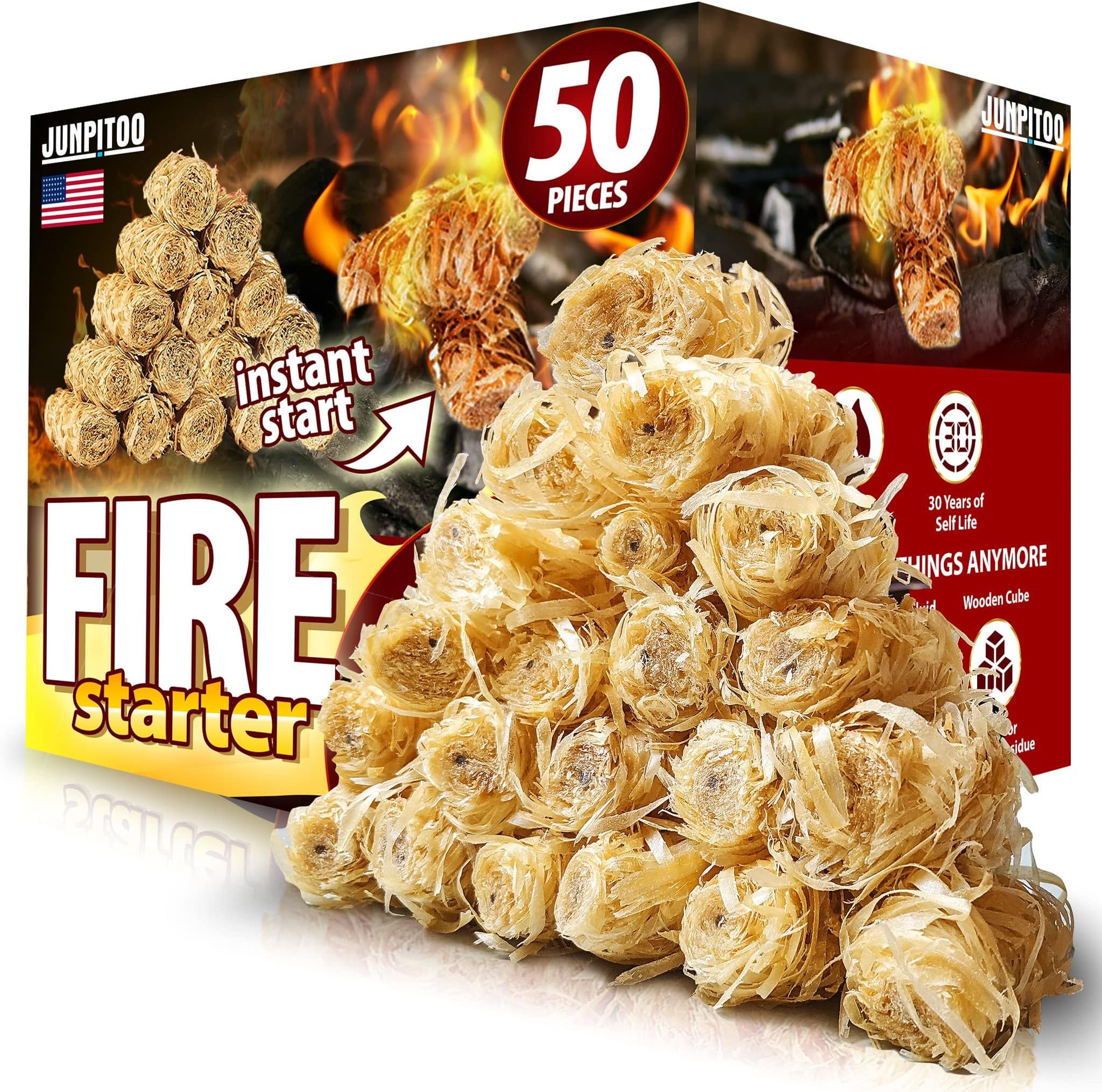 - Fire Starters Natural Pine Fire Starters for Campfires Fireplace Grill Wood Pellet Stove Chimney Fire Pit BBQ Smoker W/10 Min Burning Time Waterproof.