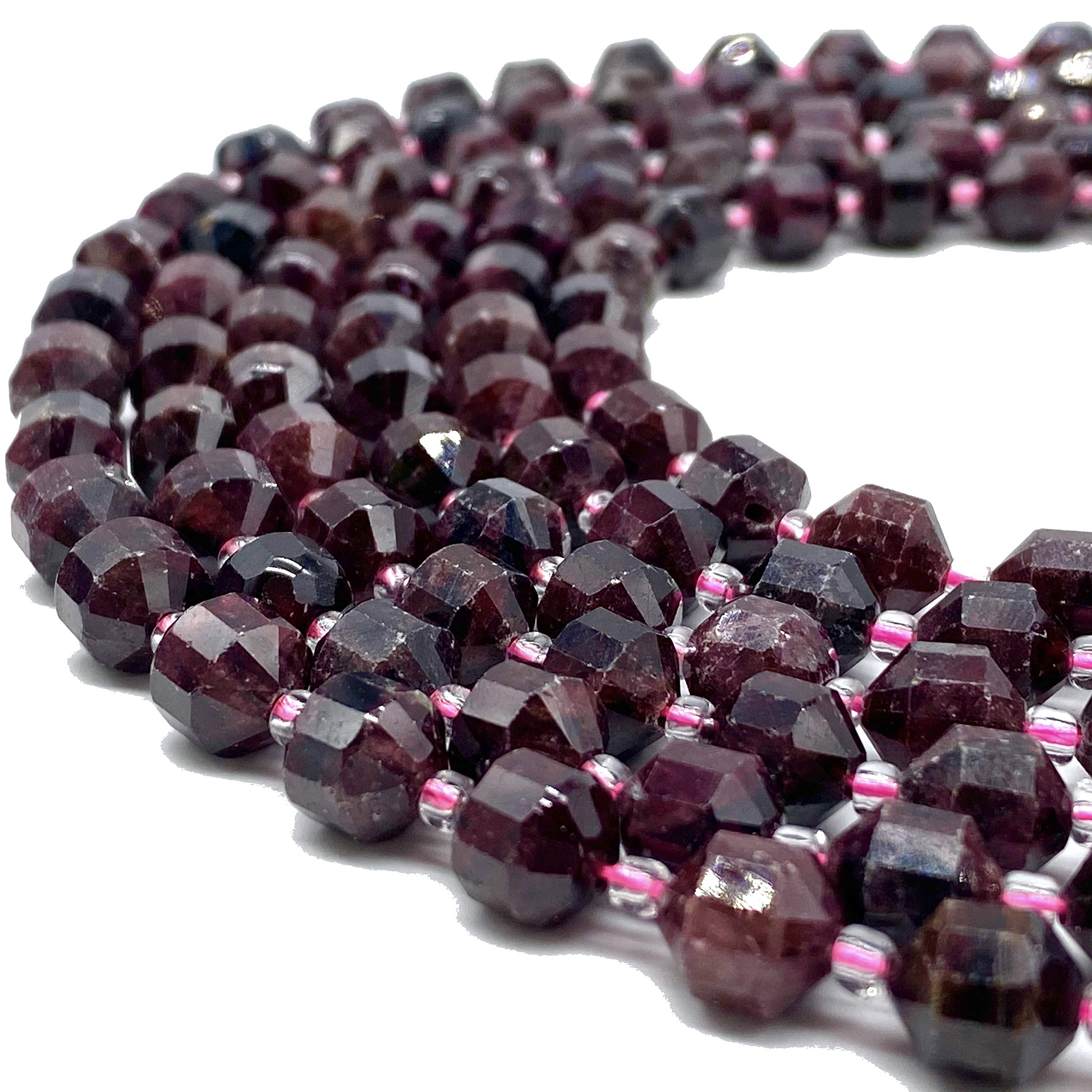 ABCGEMS Madagascan Dark Red Garnet Beads (Enhanced Prism Shape That Amplifies The Energy - Allows Energy to be Dispersed in All Direction) Diamond-Cut Double-Terminated-Point Energy-Prism 7x8mm