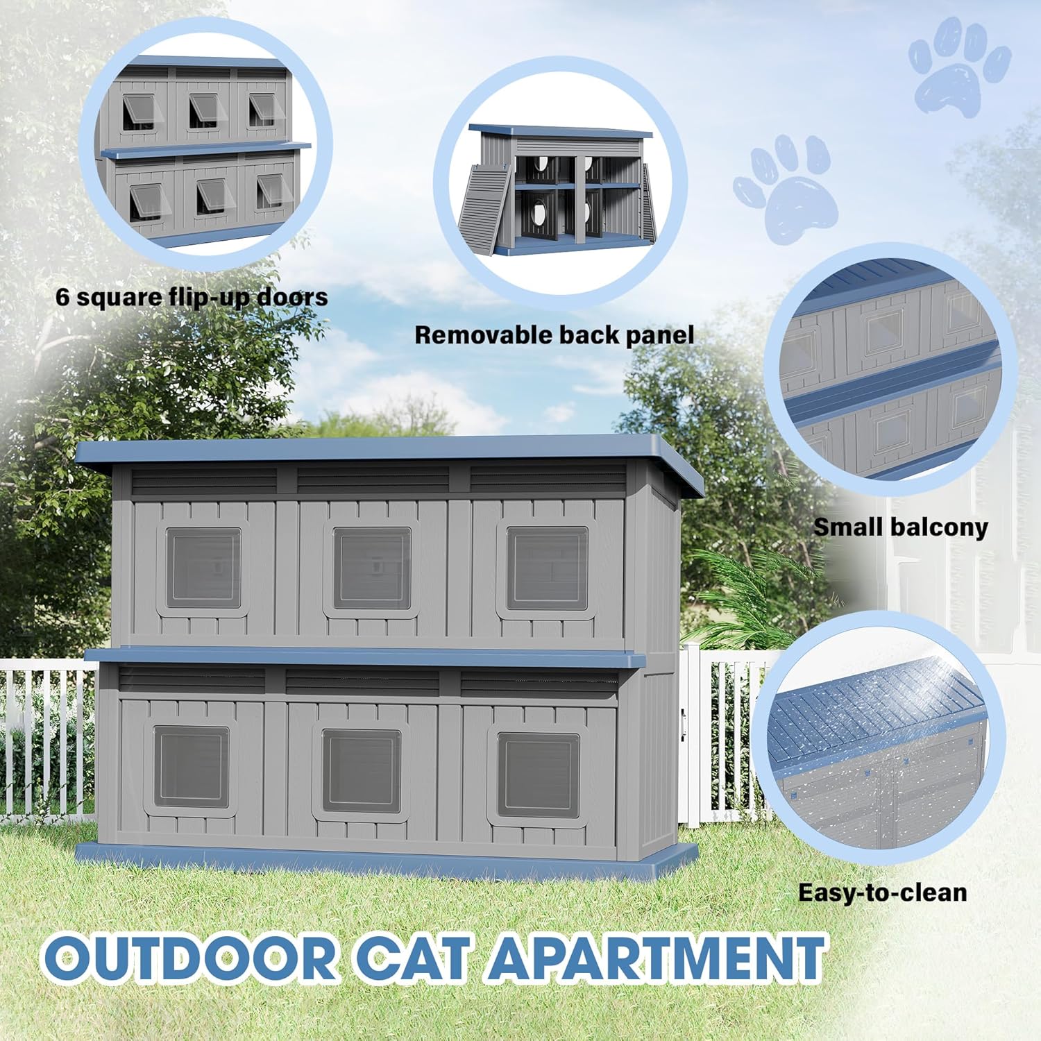 Weatherproof Outdoor Cat House for Feral Cats, 2 Storey Insulated Outdoor Cat Shelter with Escape Door, Sturdy Resin Large Outside Cat House