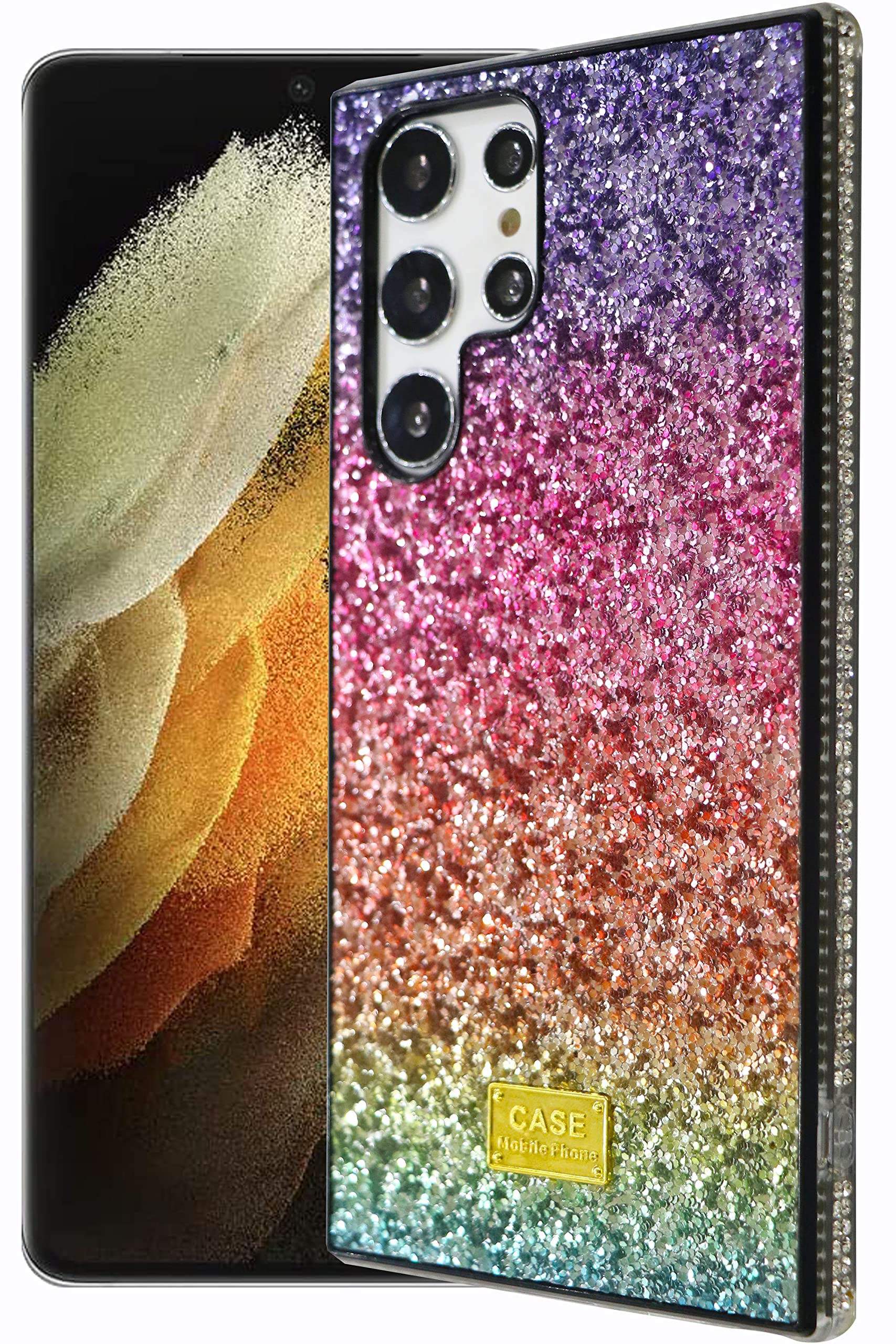 UmhlabaCompatible with Samsung Galaxy S22 Ultra 5G case Bling Glitter Sparkly Luxury Rhinestone Cases GalaxyS22Ultra S22Ultra Gradient Rainbow Girls Girly Women Phone Cover 6.8 inch