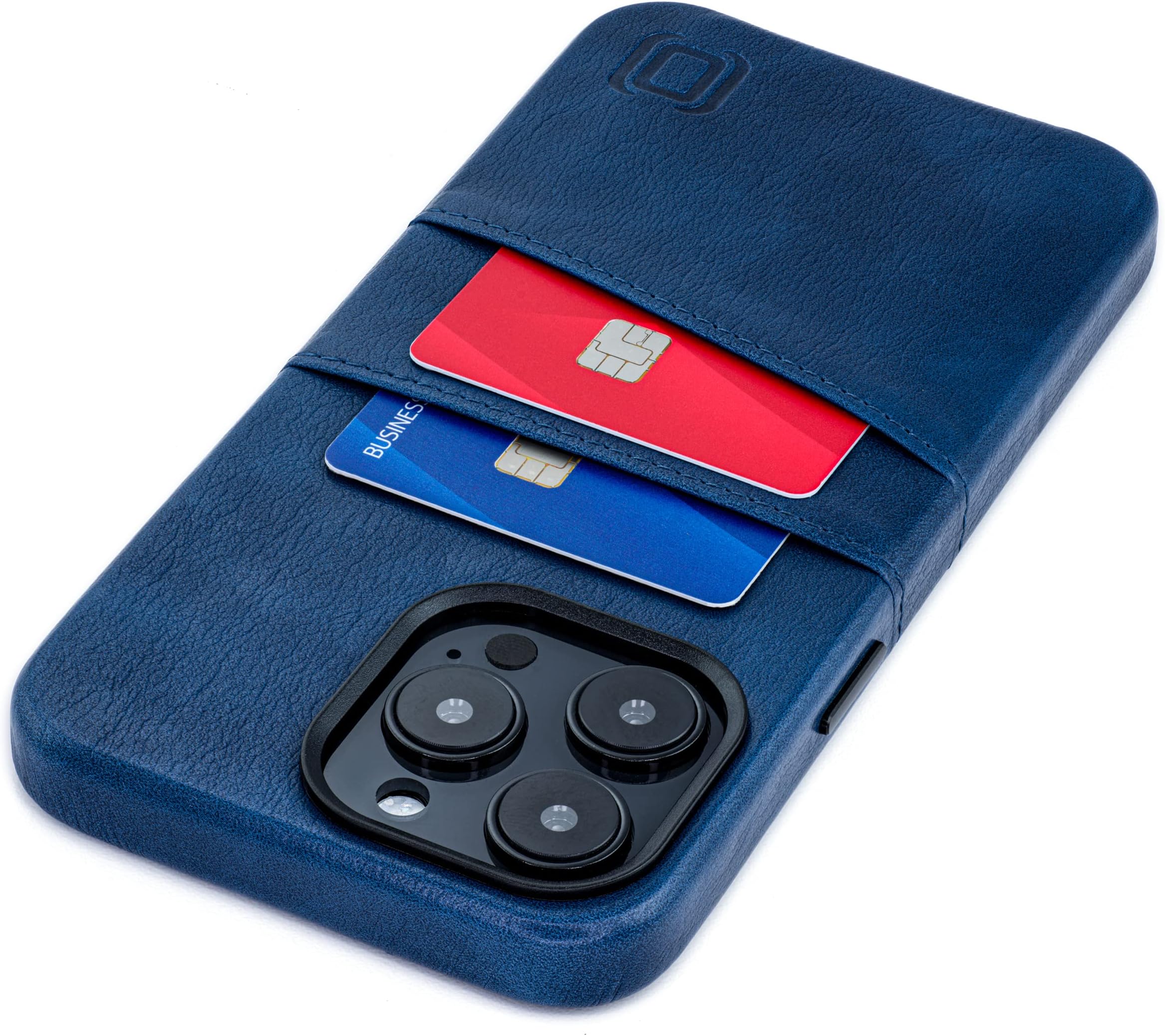 Dockem iPhone 14 Pro Max Card Case with Built-in Metal Plate for Magnetic Mounting & 2 Pockets: Exec M2 Premium Synthetic Leather Wallet Case (iPhone 14 Pro Max, Navy)