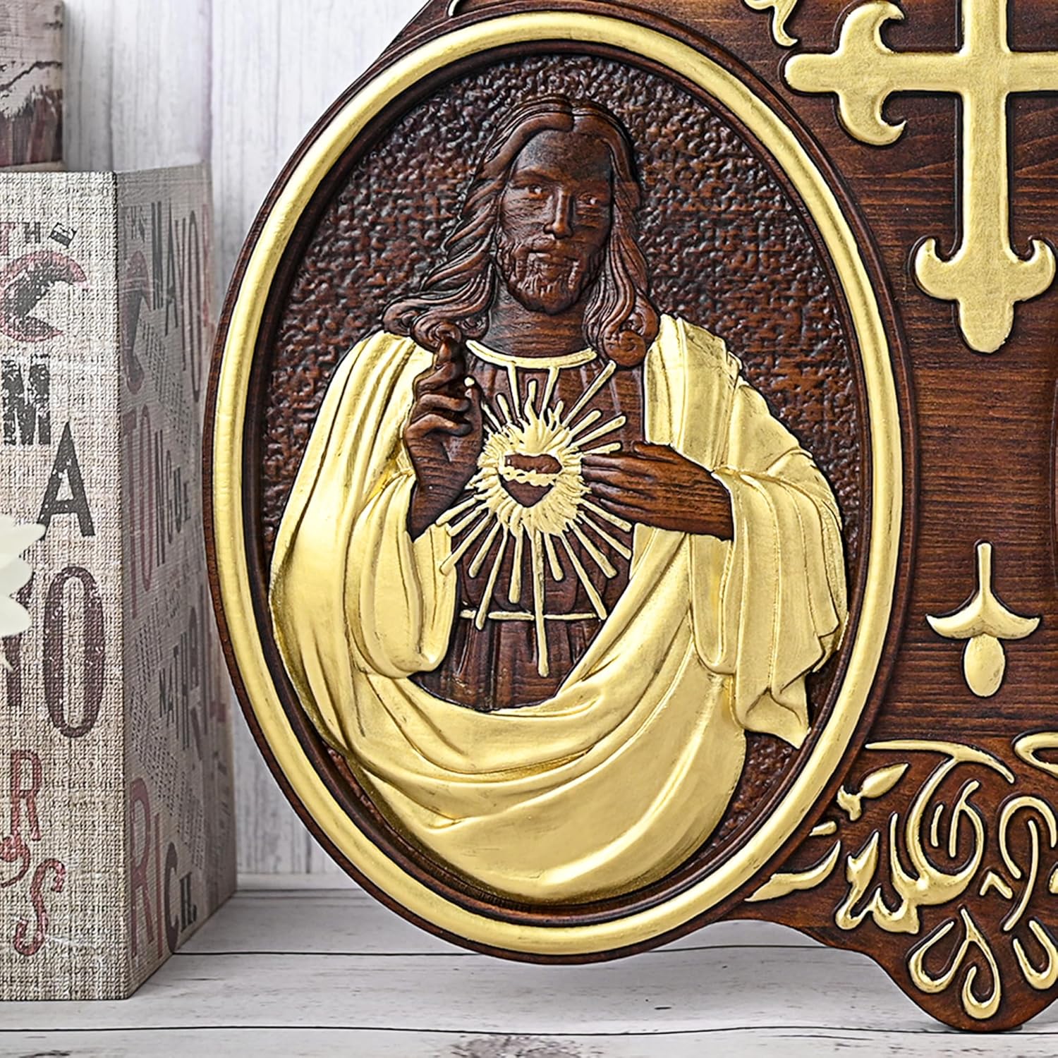 bgcarpenter Sacred Heart of Jesus Wall Decor Immaculate Heart of Mary Wall Art Religious Plaque Jesus Mary Statue 16 Inch