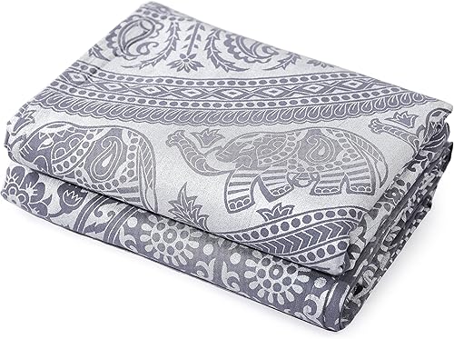 Miniatura 8 de Popular Handicrafts Juego de 2 paneles de cortinas estampadas, diseño hippie indio, bohemio, hermoso elefante mandala, color gris, plateado, 42 x