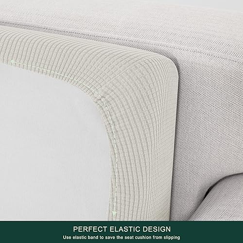 Miniatura 5 de CHUN YI Funda de cojín elástica tamaño grande, adecuada para sillón y sofá, color blanco marfil