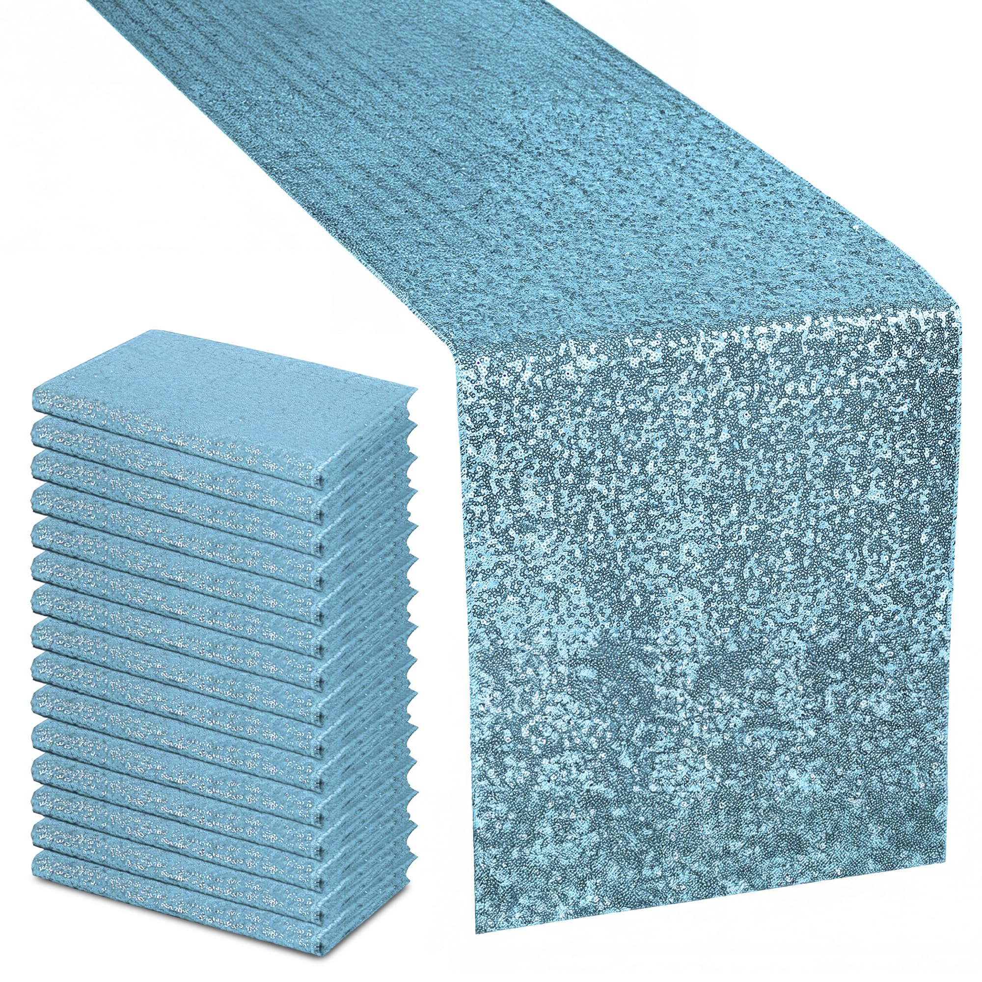 Chemin de table paillettes bleu layette pour illuminer une table terne