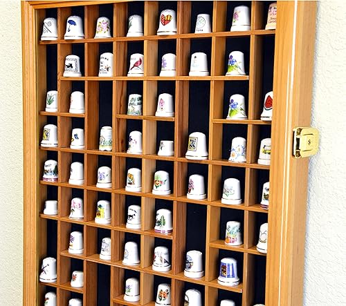 Miniatura 5 de 100 Opening Thimble/Small Miniature Display Case Cabinet Holder Wall Rack 98% UV Lockable, Oak