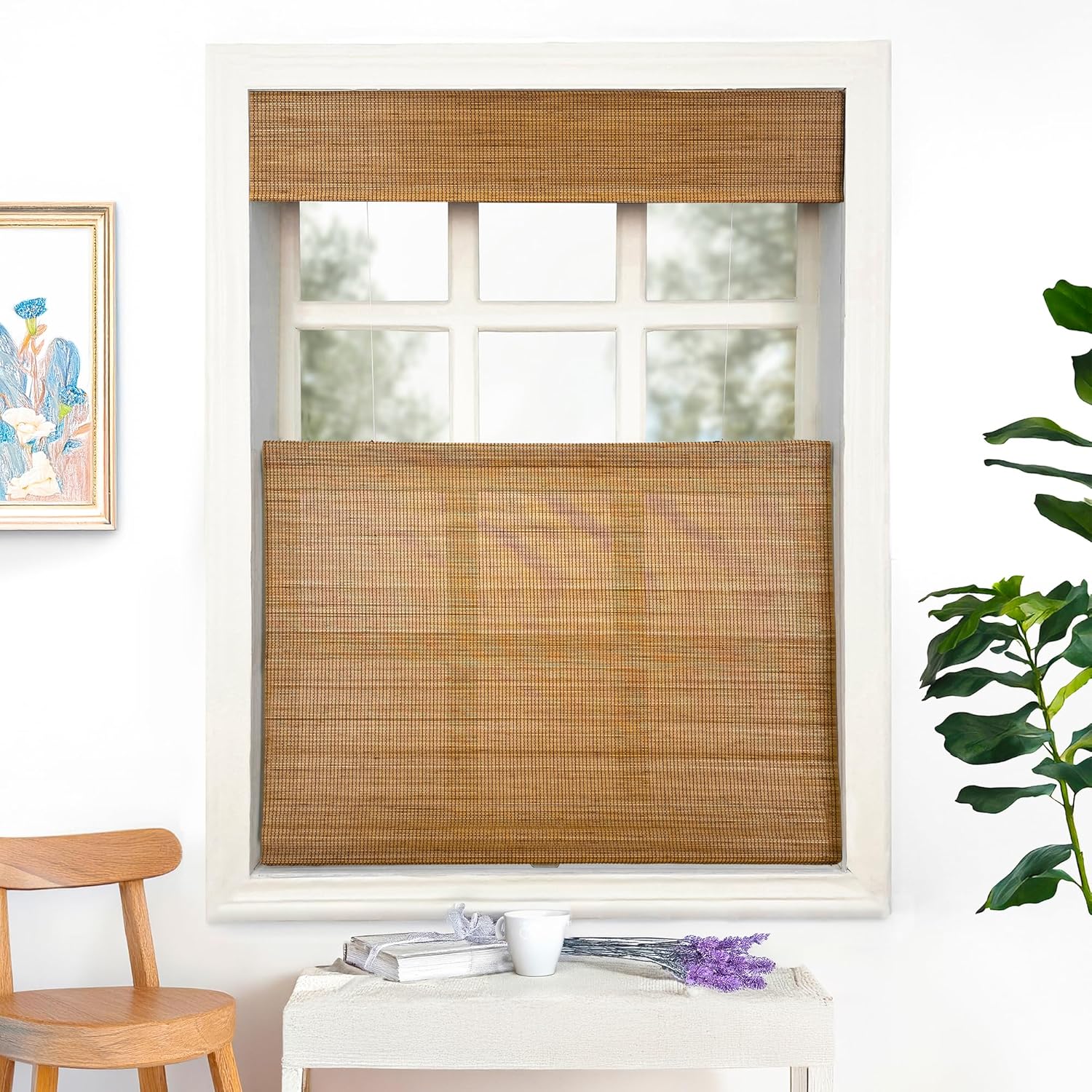 Ivy Cordless Top Down Bottom Up Bamboo Shades, Bamboo Roman Window Shades for Bedroom Kitchen, Customized Light Filtering Roman Blinds, Amber