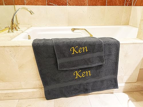 Miniatura 7 de Liberty21 Juego de toallas de baño y mano personalizadas con monograma. El juego incluye 1 toalla de baño y 1 toalla de mano. (gris oscuro)