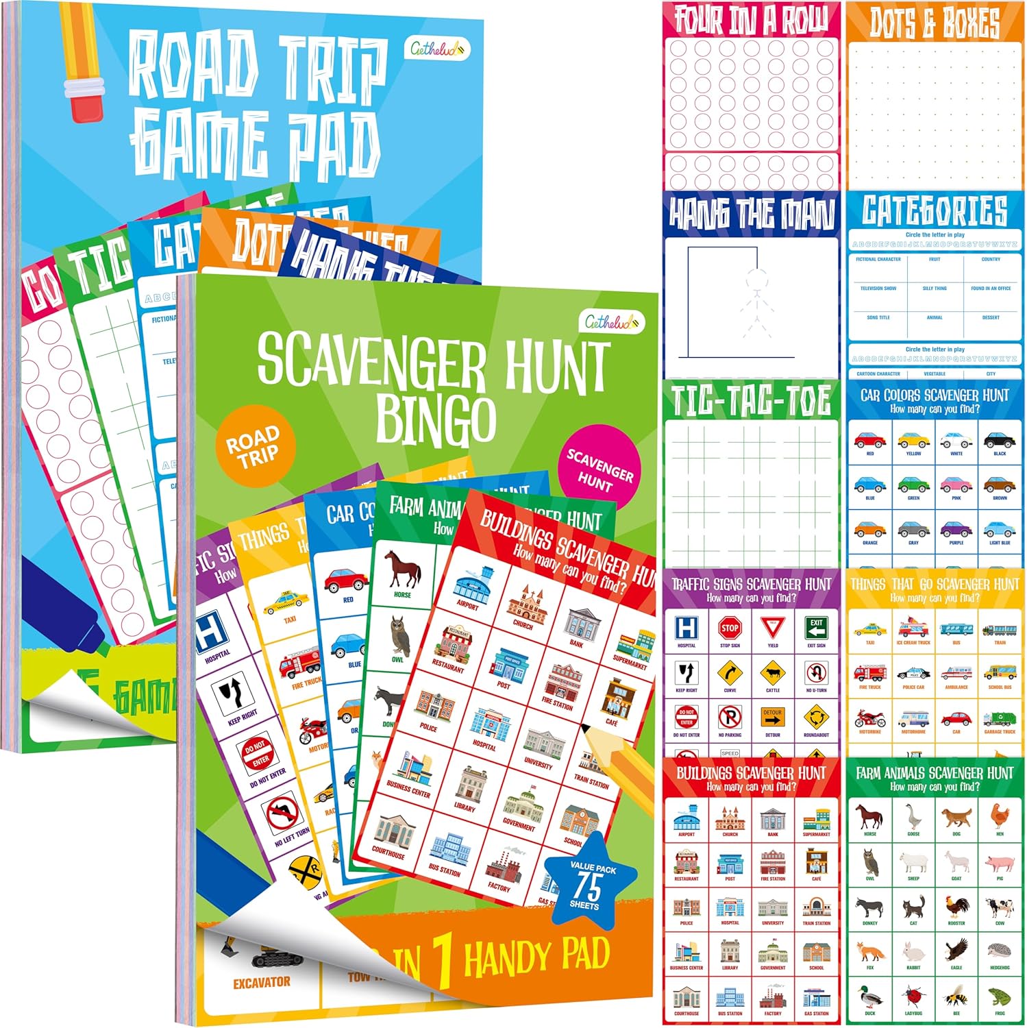 Gethelud 2 Pack Road Trip Game Pads, 10 Games (Cat…