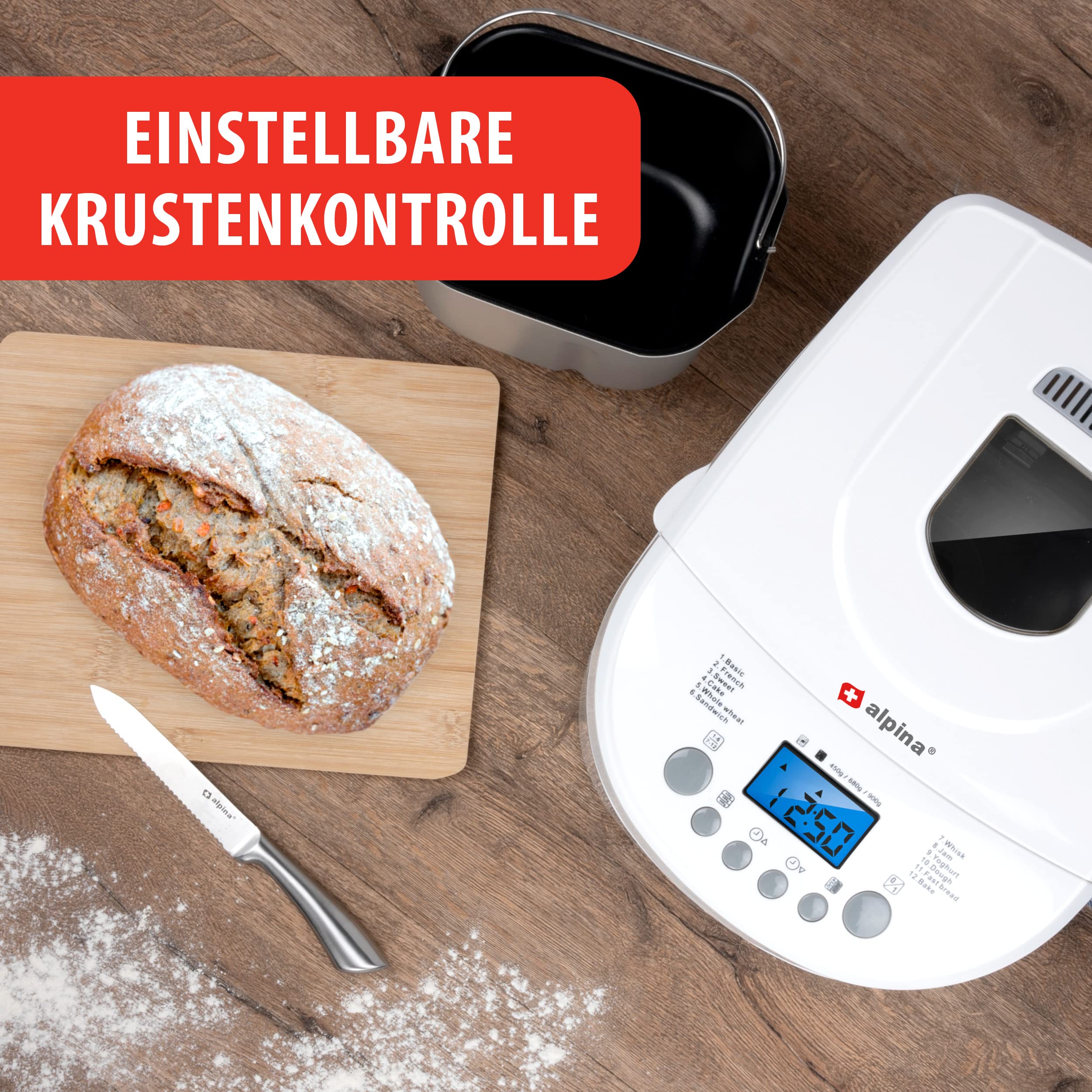 Alpina Machine à Pain 600W 12 Programmes 450-900g Timer Blanc